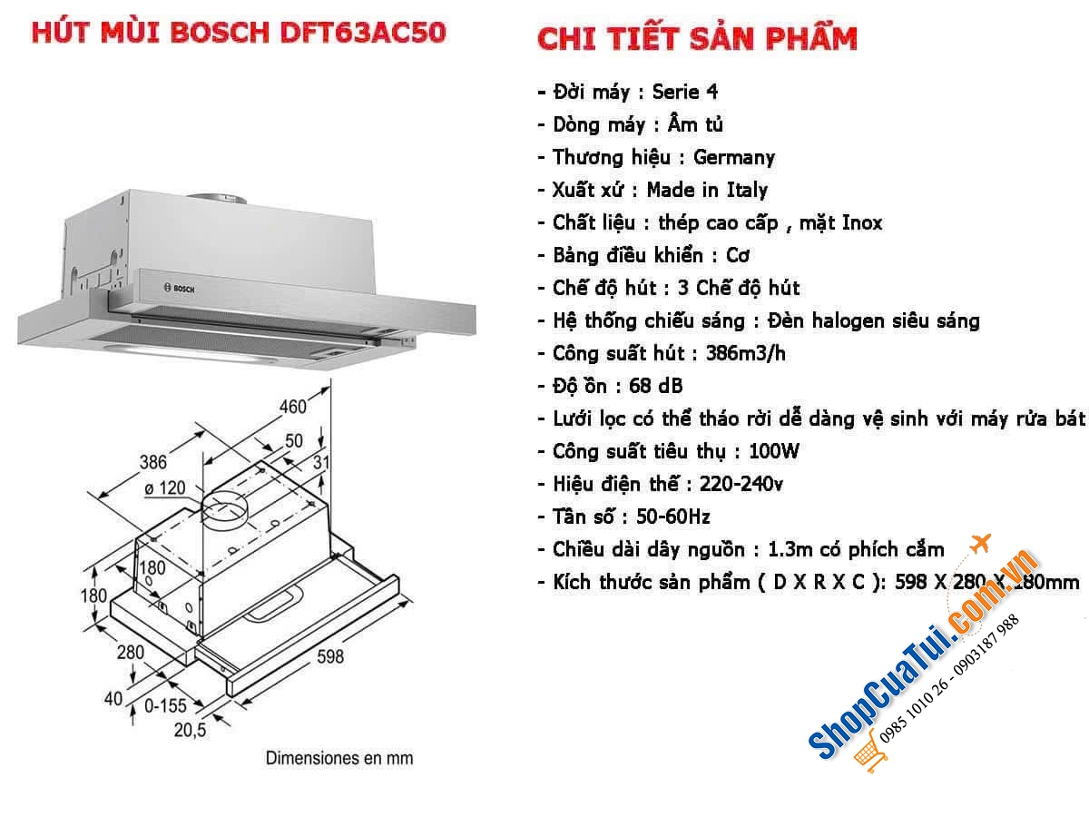 Máy hút mùi âm tủ Bosch DFT63AC50 Serie 4 thiết kế tinh tế và các tính năng tiên tiến