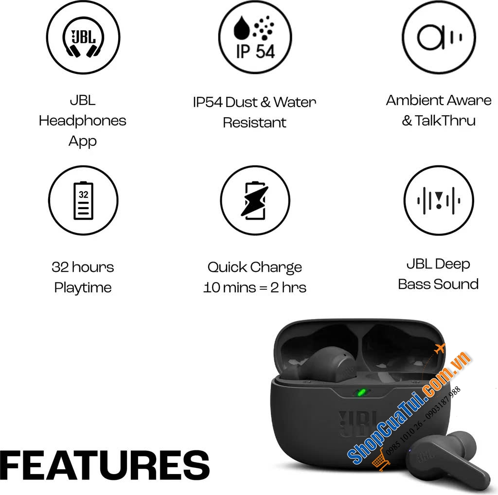 Tai nghe JBL Wave Beam In-Ear, trải nghiệm nghe hoàn toàn mới với âm bass mạnh mẽ, cùng âm thanh và giọng hát rõ ràng