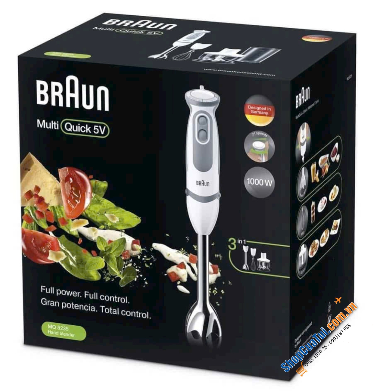 Máy xay sinh tố Braun MQ 5235 made in EU, bộ máy xay cầm tay màu trắng siêu xinh, xay cháo, súp, sinh tố, thịt, đánh trứng,...