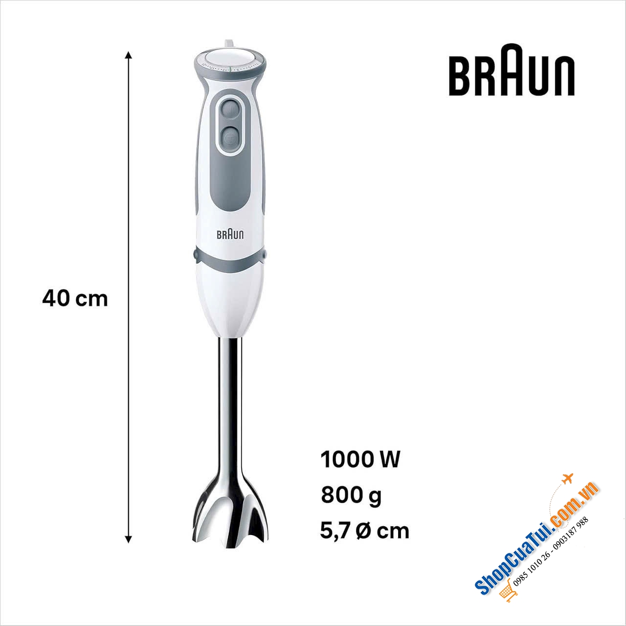 Bộ máy xay cầm tay BRAUN MQ 5200 1000W màu trắng với 21 tốc độ khác nhau, có kèm chức năng tăng tốc turbo