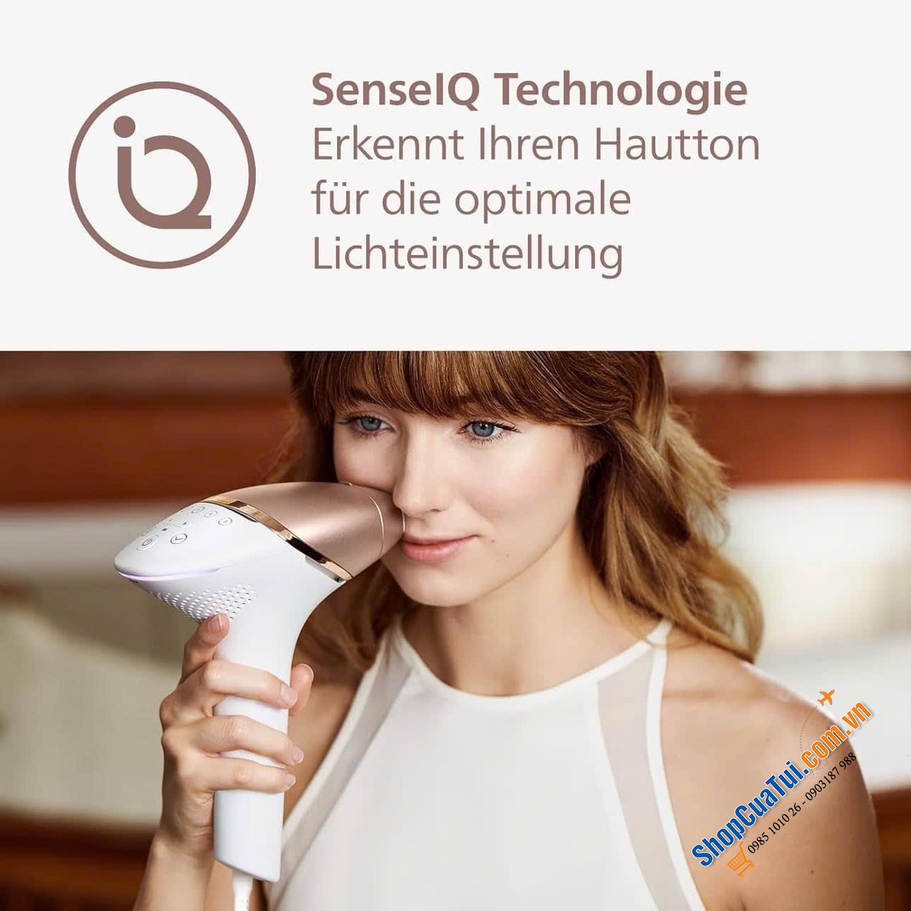 MÁY TRIỆT LÔNG PHILIPS LUMEA IPL 8000 BRI948/00 công nghệ SenseIQ và cảm biến SmartSkin mang lại hiệu quả cao, kèm theo các dụng cụ có thể triệt toàn thần (cơ thể, khuôn mặt, bikini, nách)