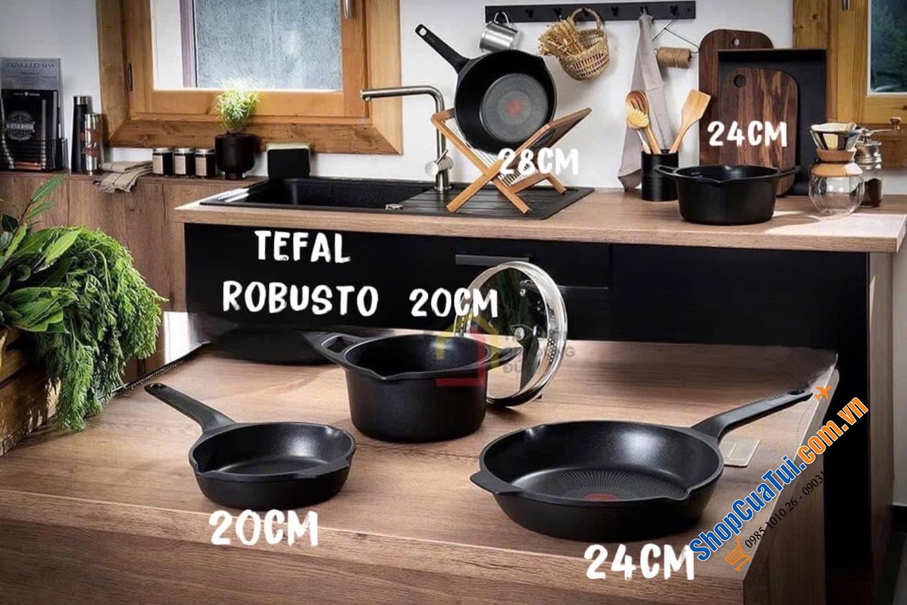 SET NỒI CHẢO TEFAL ROBUSTO 5 MÓN ĐÚC LIỀN NGUYÊN KHỐI CÓ MIỆNG RÓT.
