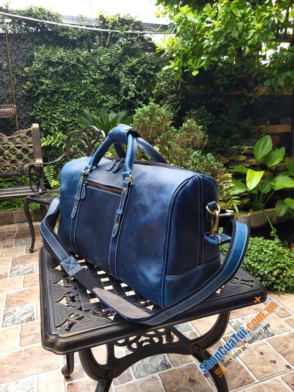 Túi du lịch bằng da màu xanh của Aaron Leather Goods - túi Da thật