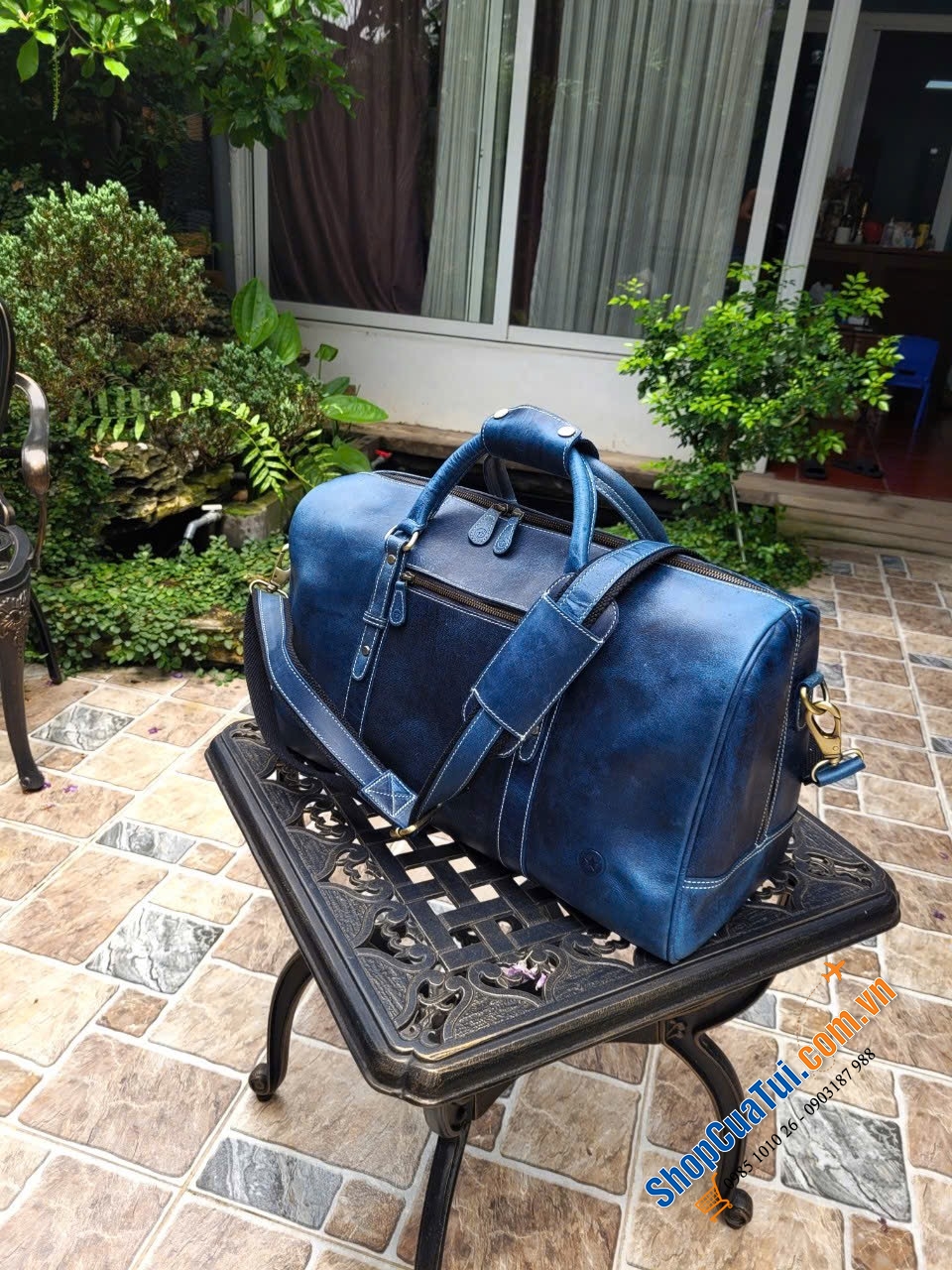 Túi du lịch bằng da màu xanh của Aaron Leather Goods - túi Da thật