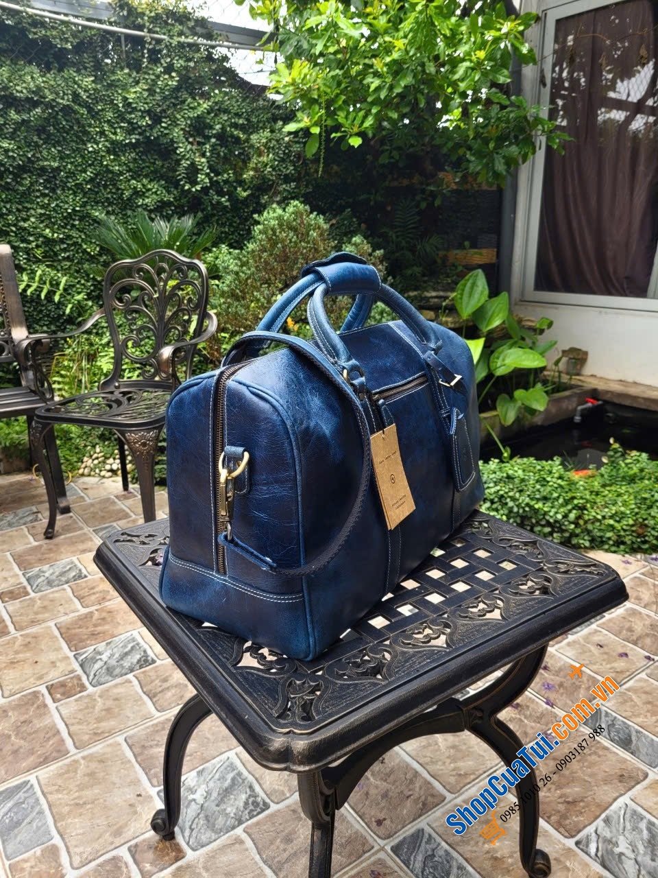 Túi du lịch bằng da màu xanh của Aaron Leather Goods - túi Da thật