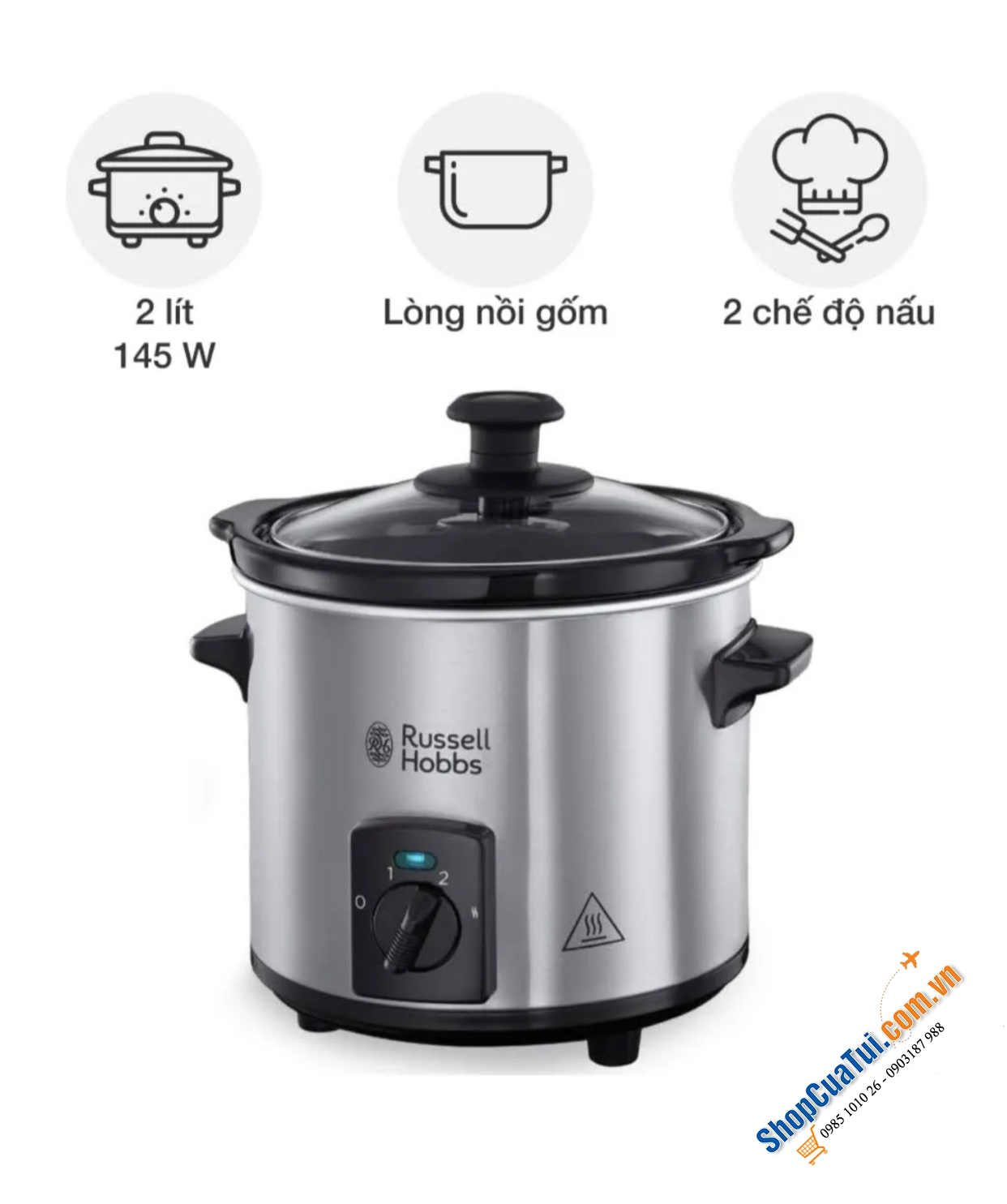Nồi nấu chậm Russell Hobbs 2 lít 25570-56 Compact Living - Nồi cơ dễ sử dụng , dung tích  2 lít nhỏ gọn tiện lợi