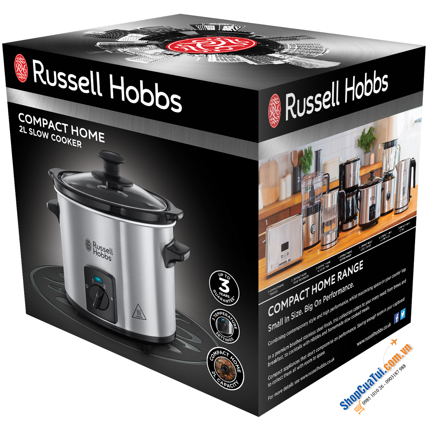 Nồi nấu chậm Russell Hobbs 2 lít 25570-56 Compact Living - Nồi cơ dễ sử dụng , dung tích  2 lít nhỏ gọn tiện lợi