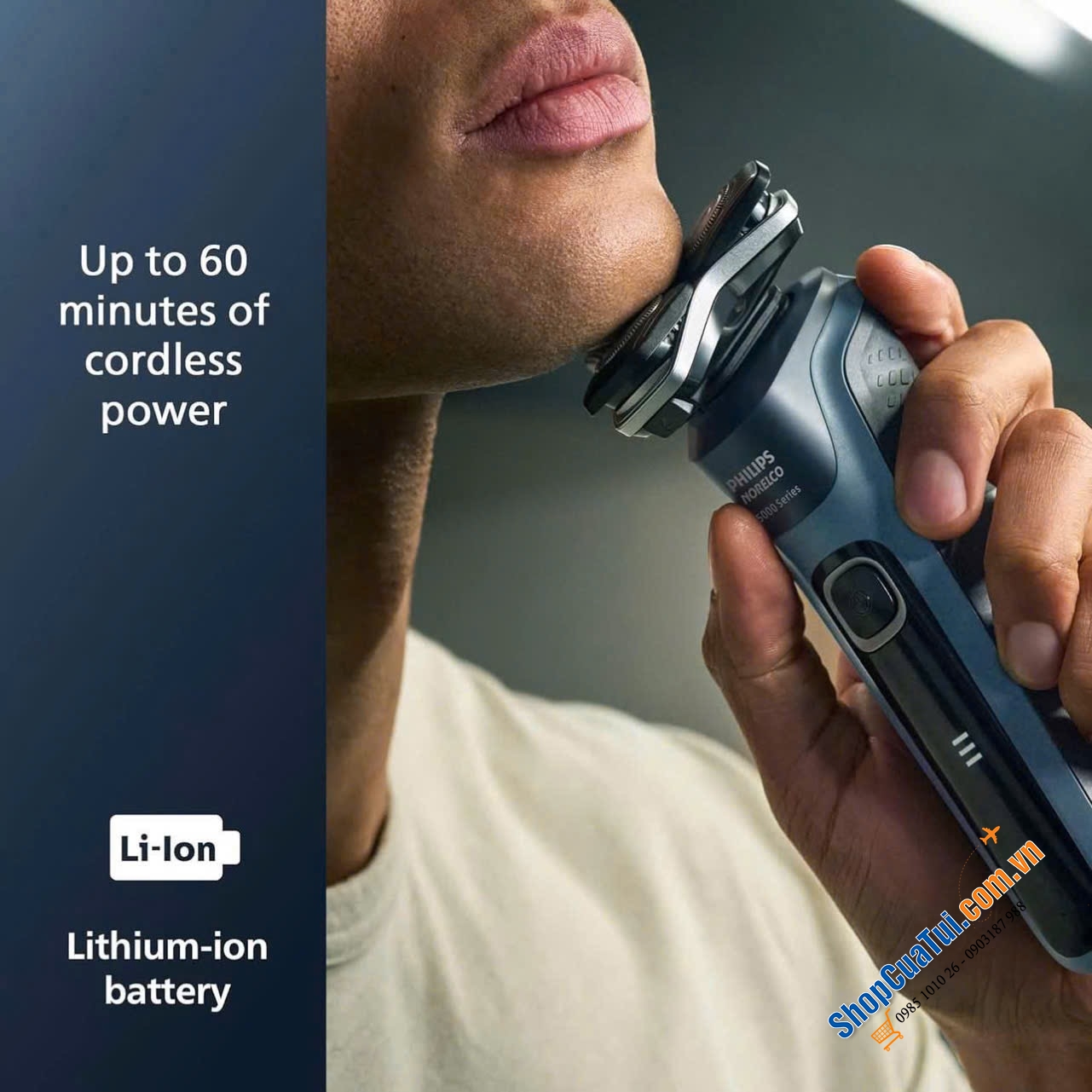MÁY CẠO RÂU PHILIPS S5880 - máy Cạo râu không dây lên đến 60 phút khi được sạc đầy, 45 lưỡi dao tự mài sắc