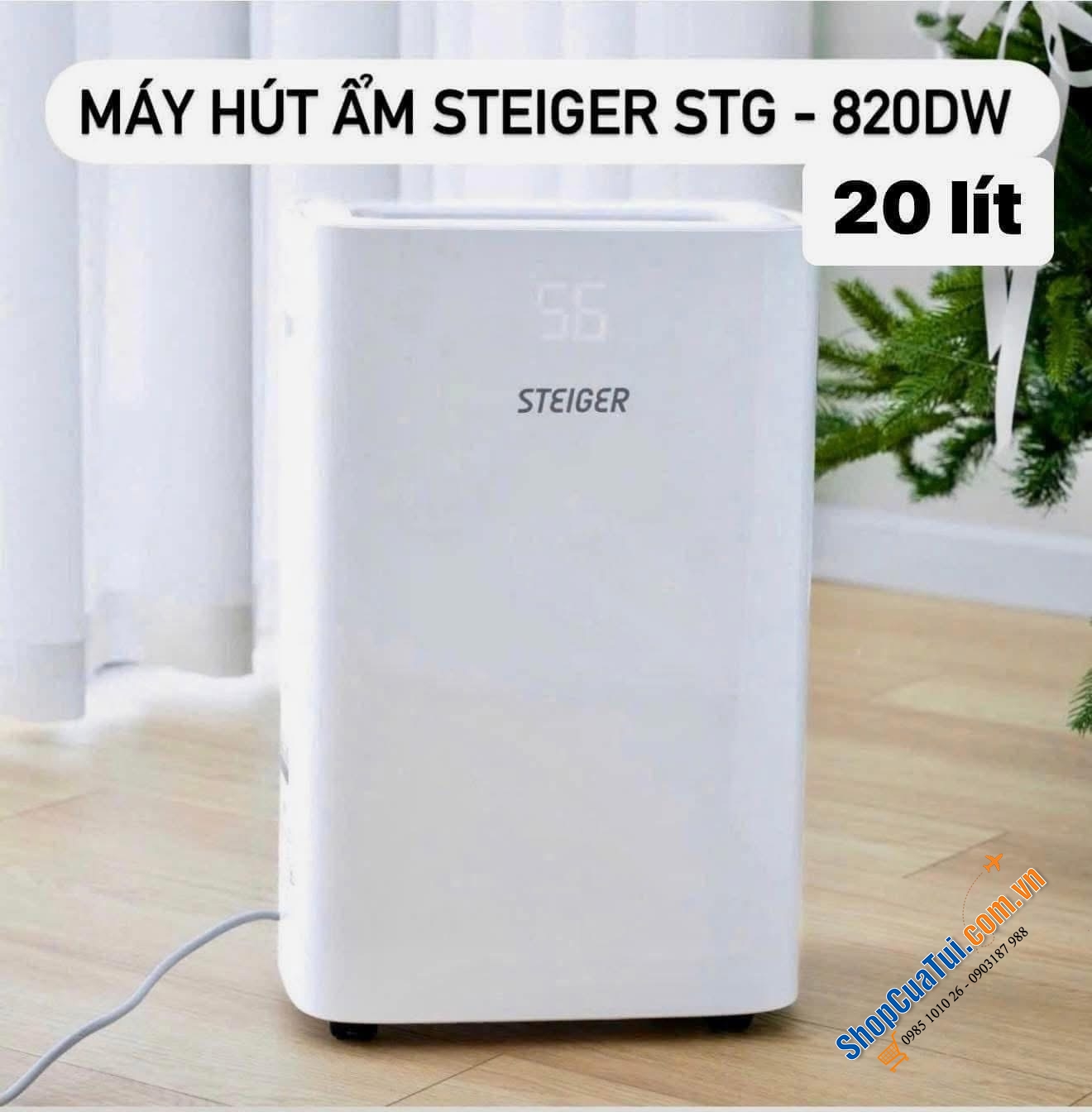 Máy hút ẩm Steiger 20L phù hợp với phòng từ 40-60m2 đáp ứng được nhu cầu tối đa kết hợp chức năng sấy và hong khô quần áo không lo thời tiết ẩm ướt