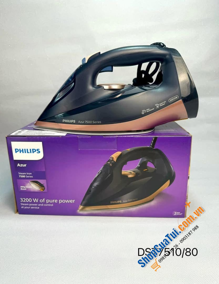Bàn là hơi nước Philips Azur 7500 Series DST7510/80 (màu xanh dương/vàng).