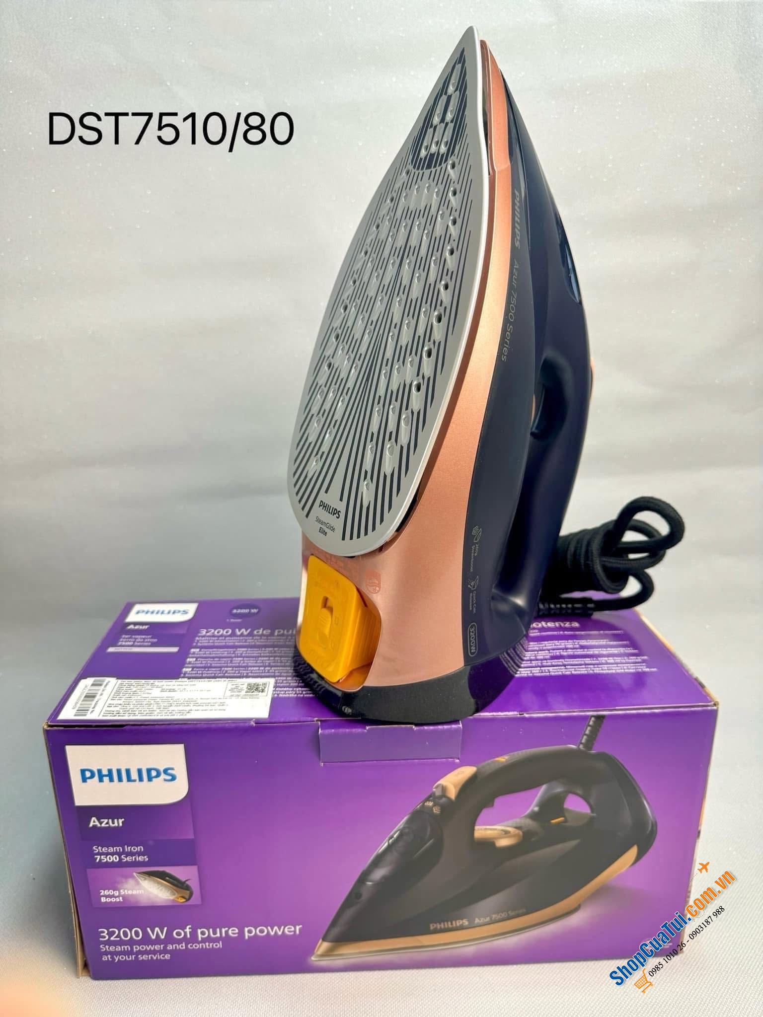 Bàn là hơi nước Philips Azur 7500 Series DST7510/80 (màu xanh dương/vàng).