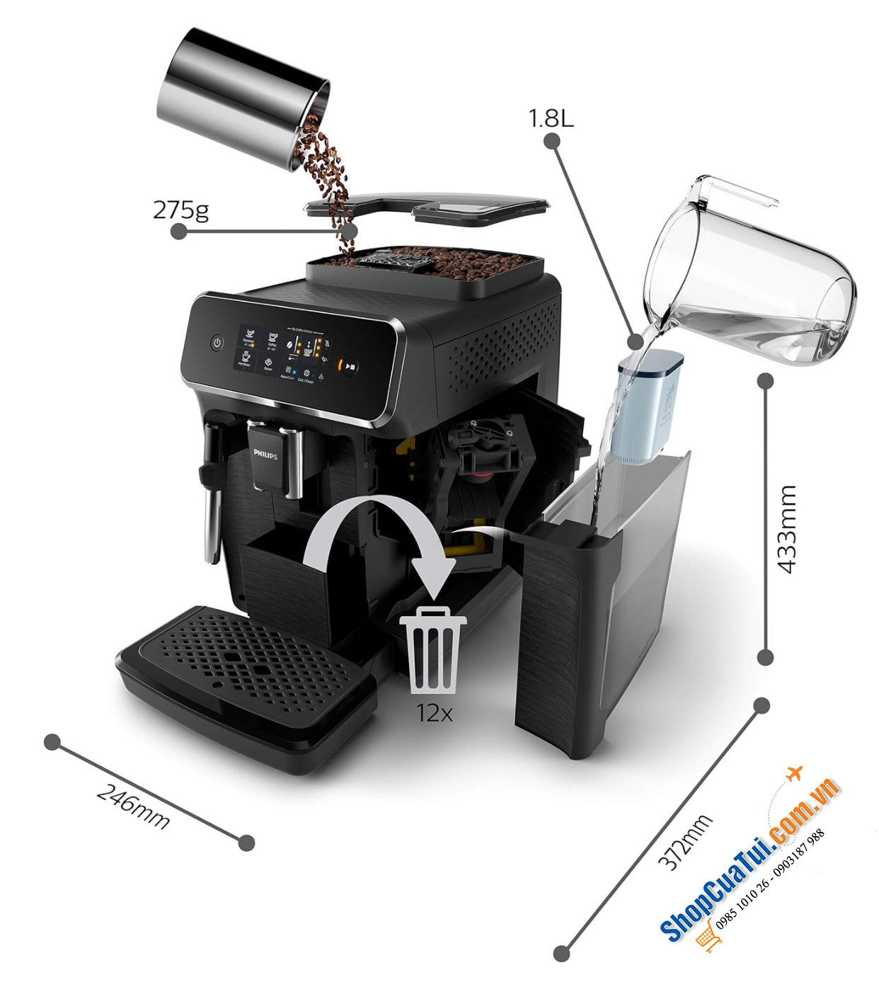 Máy pha cà phê Philips EP2220/10 made in Romania giúp tận hưởng 2 loại cà phê Espresso và cà phê đen cực ngon