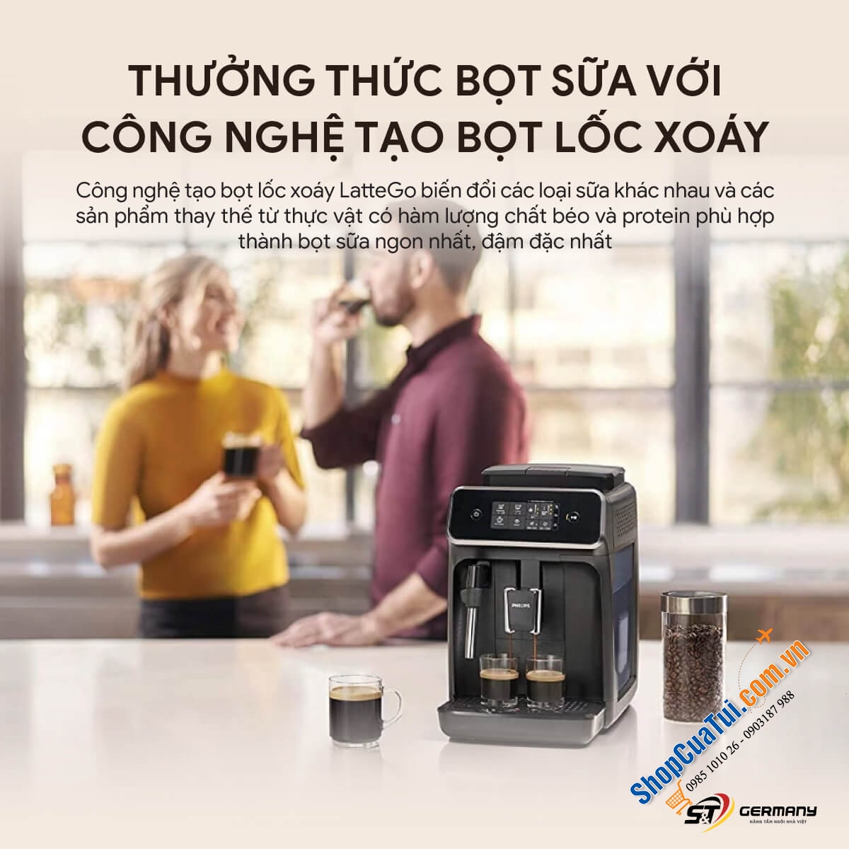 Máy pha cà phê Philips EP2220/10 made in Romania giúp tận hưởng 2 loại cà phê Espresso và cà phê đen cực ngon