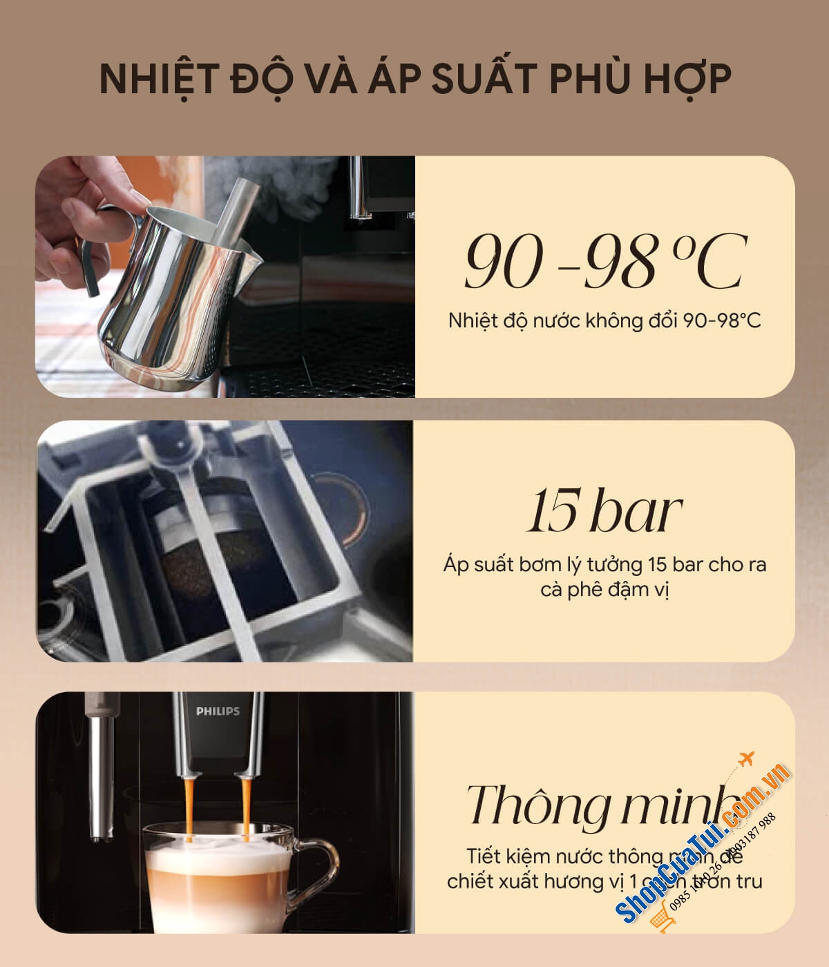 Máy pha cà phê Philips EP2220/10 made in Romania giúp tận hưởng 2 loại cà phê Espresso và cà phê đen cực ngon
