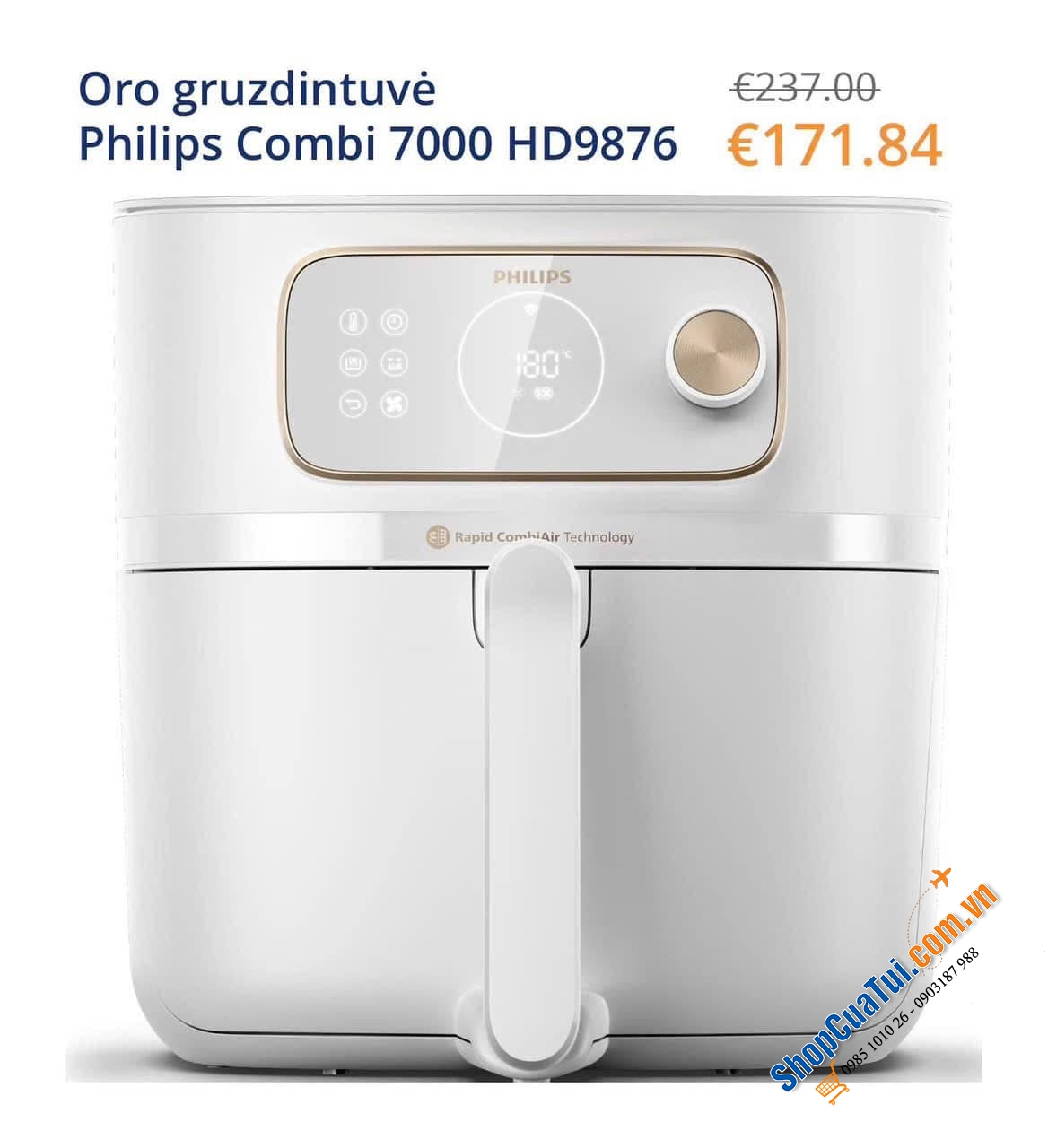 Nồi chiên không dầu Philips Combi 7000 HD9876/20 màu trắng 8.3L.