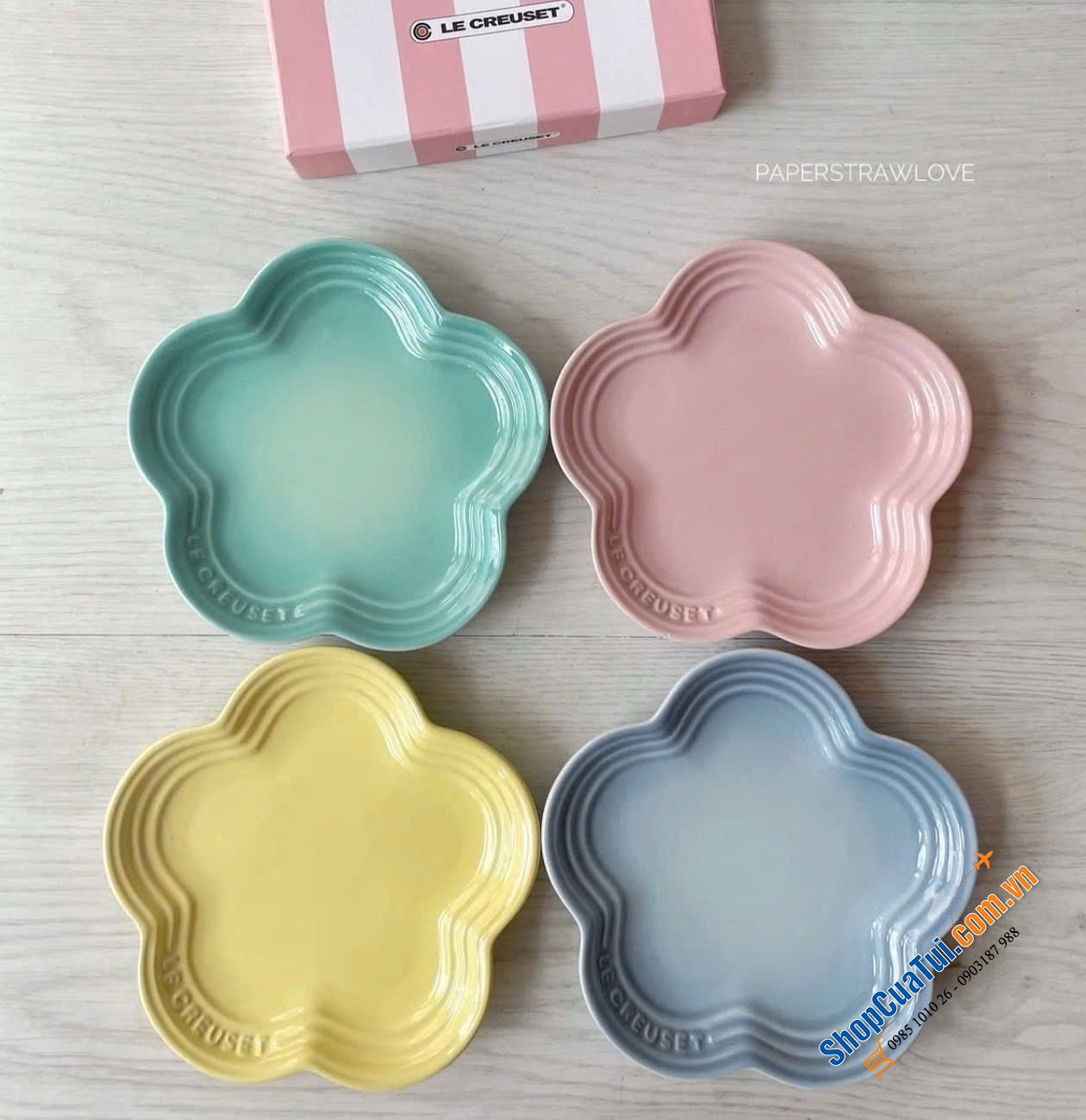 SET 4 ĐĨA HOA LE CREUSET MÀU PASTEL SIZE TO 23CM.