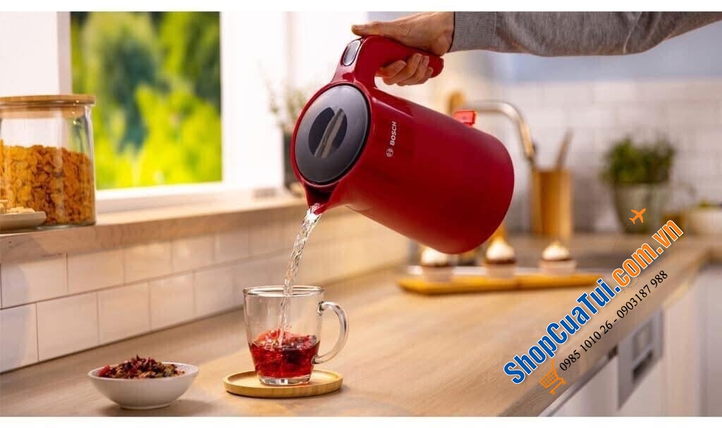 Ấm siêu tốc Bosch TWK2M164 màu đỏ.