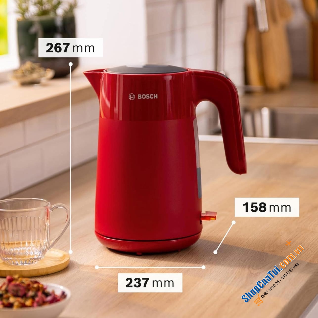 Ấm siêu tốc Bosch TWK2M164 màu đỏ.