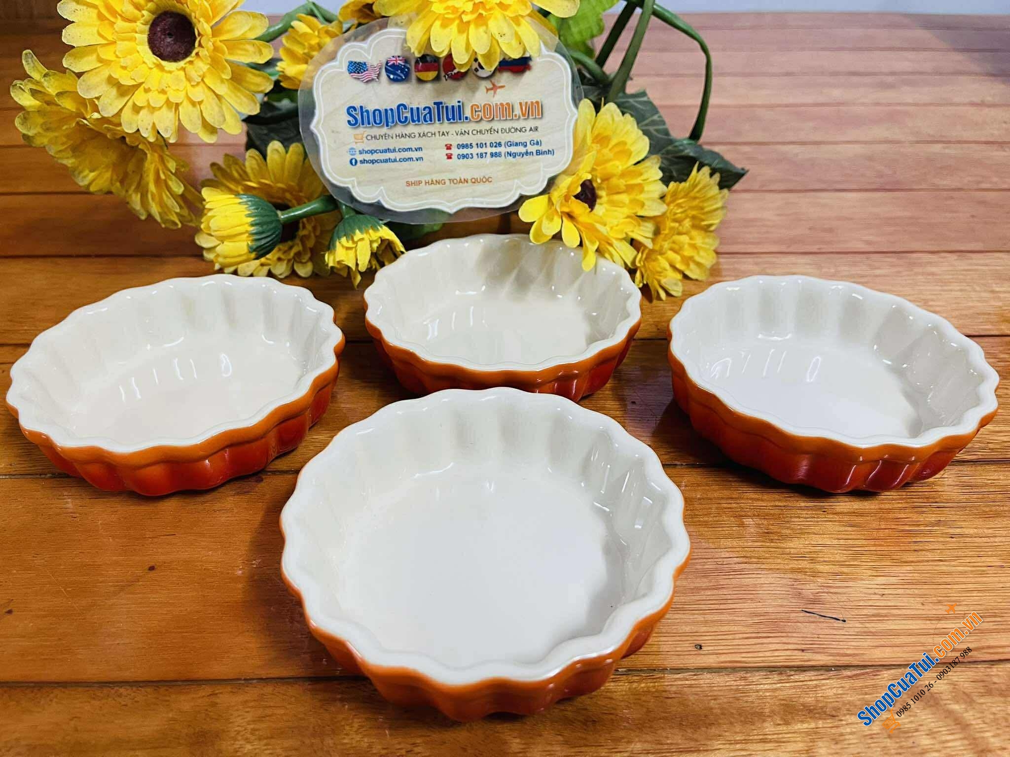 SET 4 ĐĨA/KHUÔN BÁNH LE CREUSET TARTE MẦU CAM.