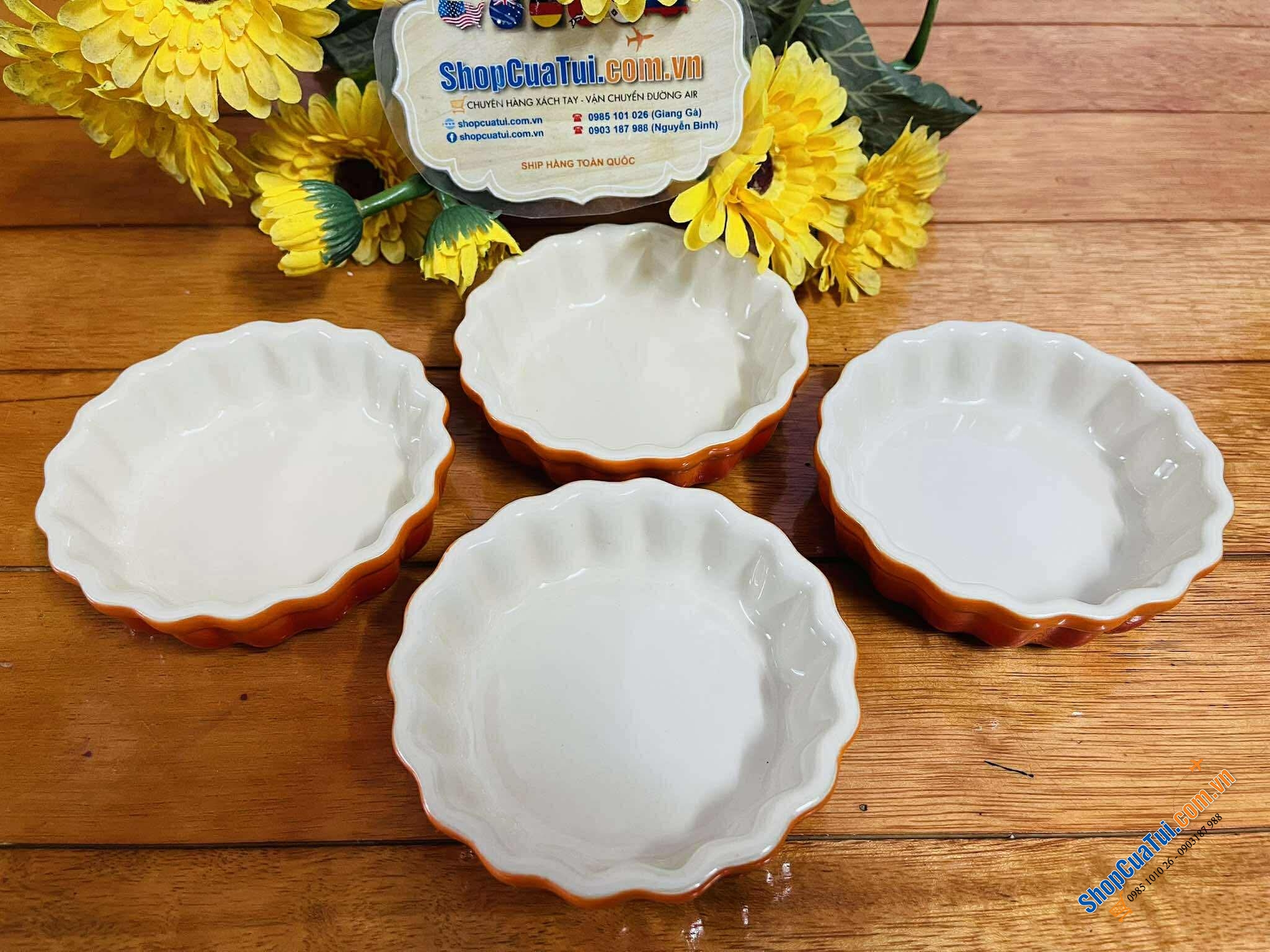 SET 4 ĐĨA/KHUÔN BÁNH LE CREUSET TARTE MẦU CAM.