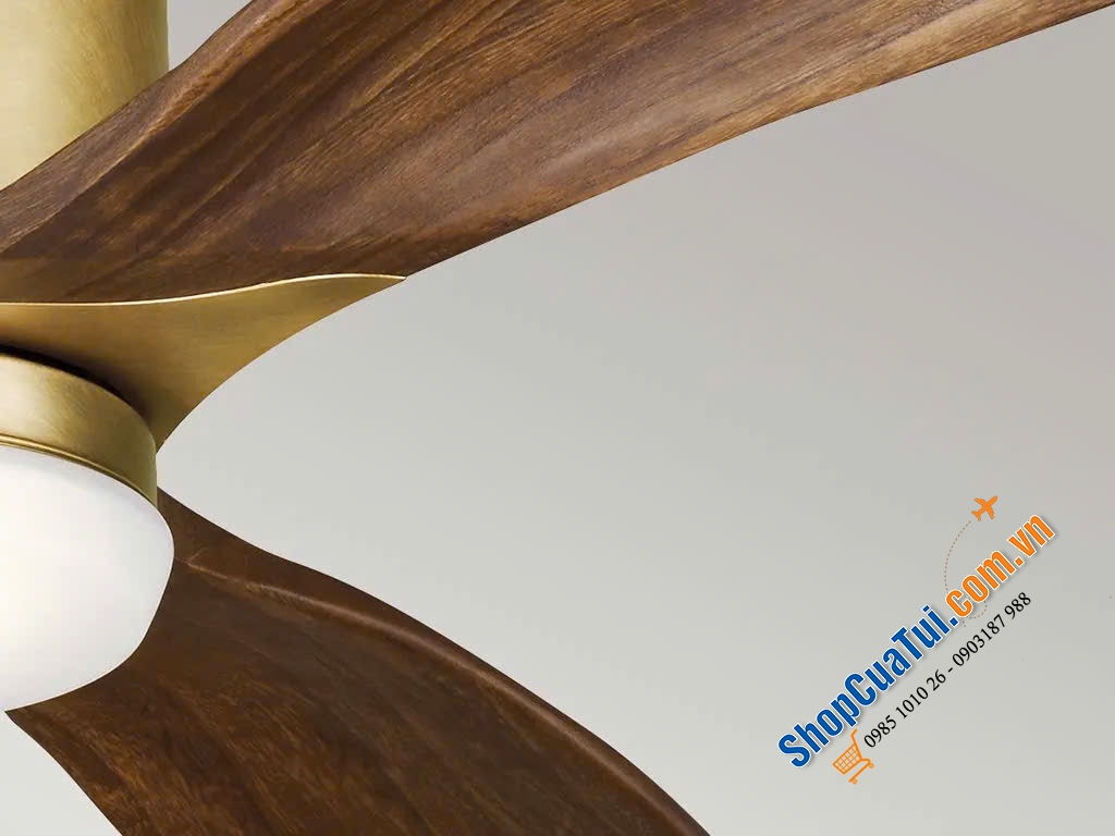 Quạt trần Elstead Ridley II Kichler chạy êm với đèn LED, đường kính 132cm, cánh gỗ có điều khiển từ xa màu gỗ anh đào