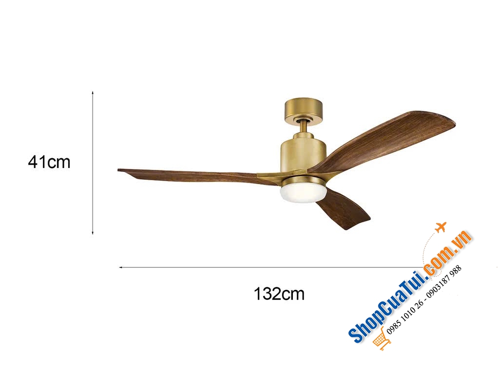 Quạt trần Elstead Ridley II Kichler chạy êm với đèn LED, đường kính 132cm, cánh gỗ có điều khiển từ xa màu gỗ anh đào