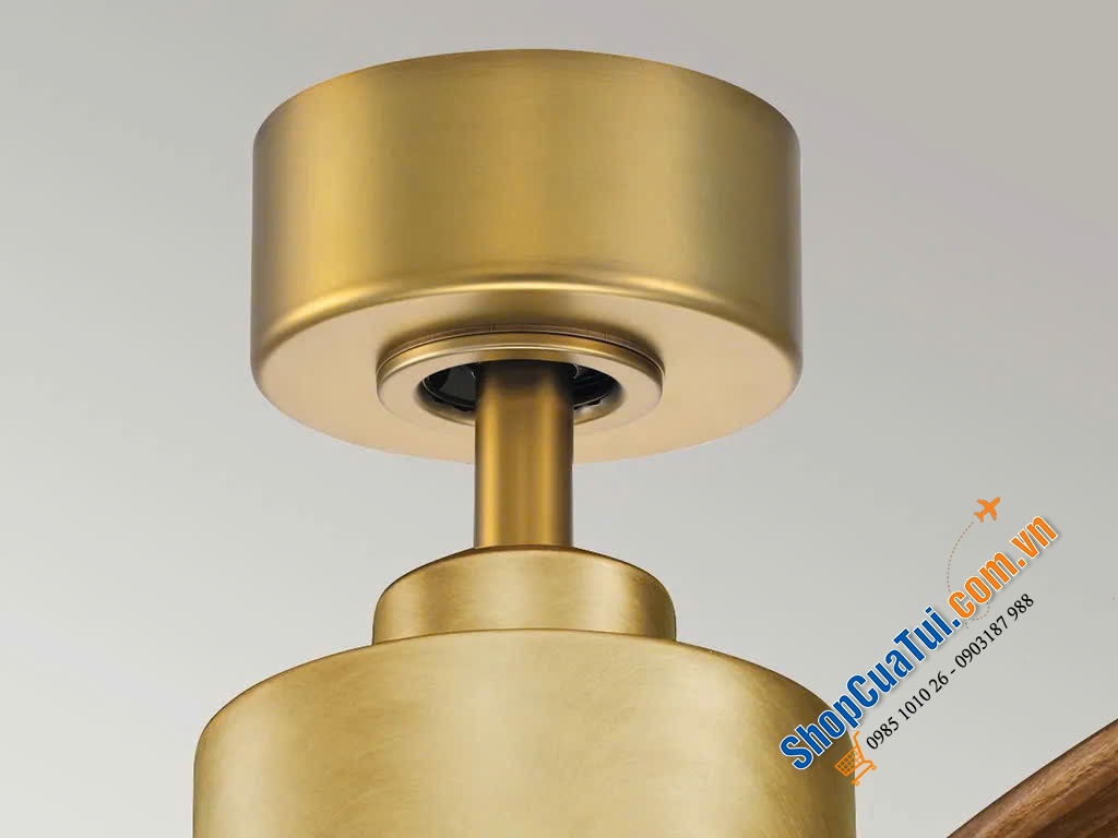 Quạt trần Elstead Ridley II Kichler chạy êm với đèn LED, đường kính 132cm, cánh gỗ có điều khiển từ xa màu gỗ anh đào