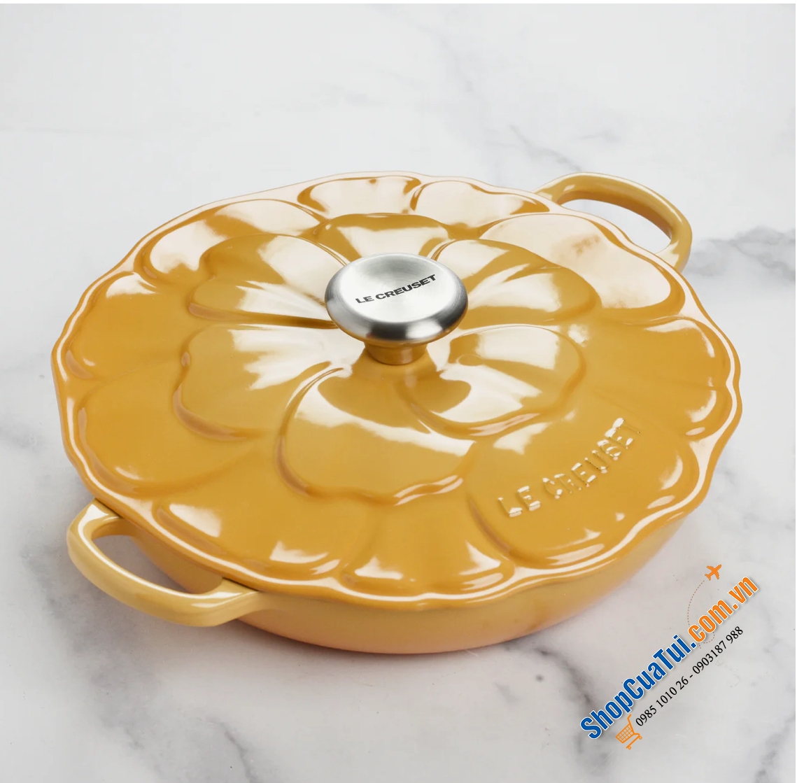 NỒI CHẢO TRÁNG MEN LE CREUSET HOA HẢI QUỲ (cúc la mã) 26cm - màu vàng - Le Creuset Signature Cast Iron 2.25-quart Honey Petal Braiser