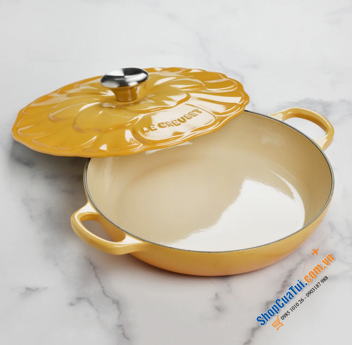 NỒI CHẢO TRÁNG MEN LE CREUSET HOA HẢI QUỲ (cúc la mã) 26cm - màu vàng - Le Creuset Signature Cast Iron 2.25-quart Honey Petal Braiser