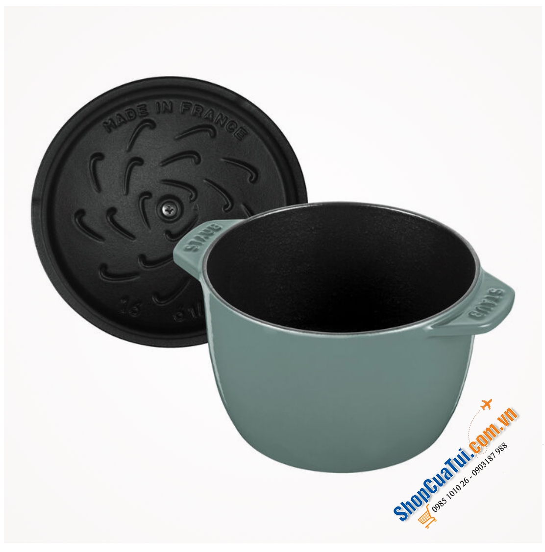 NỒI STAUB GOHAN 16 CM eucalyptus màu xanh bạch đàn 1,75 Lít - Made in France