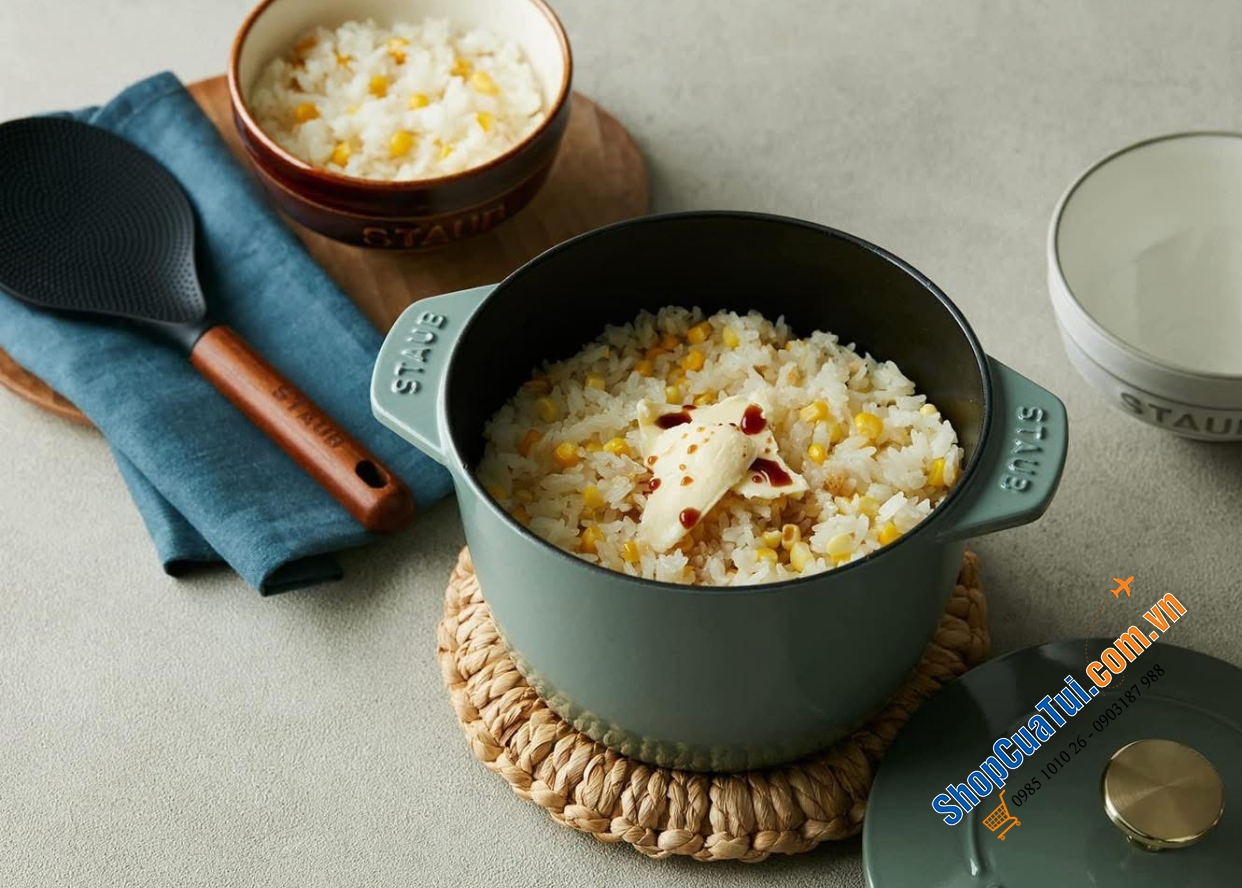 NỒI STAUB GOHAN 16 CM eucalyptus màu xanh bạch đàn 1,75 Lít - Made in France