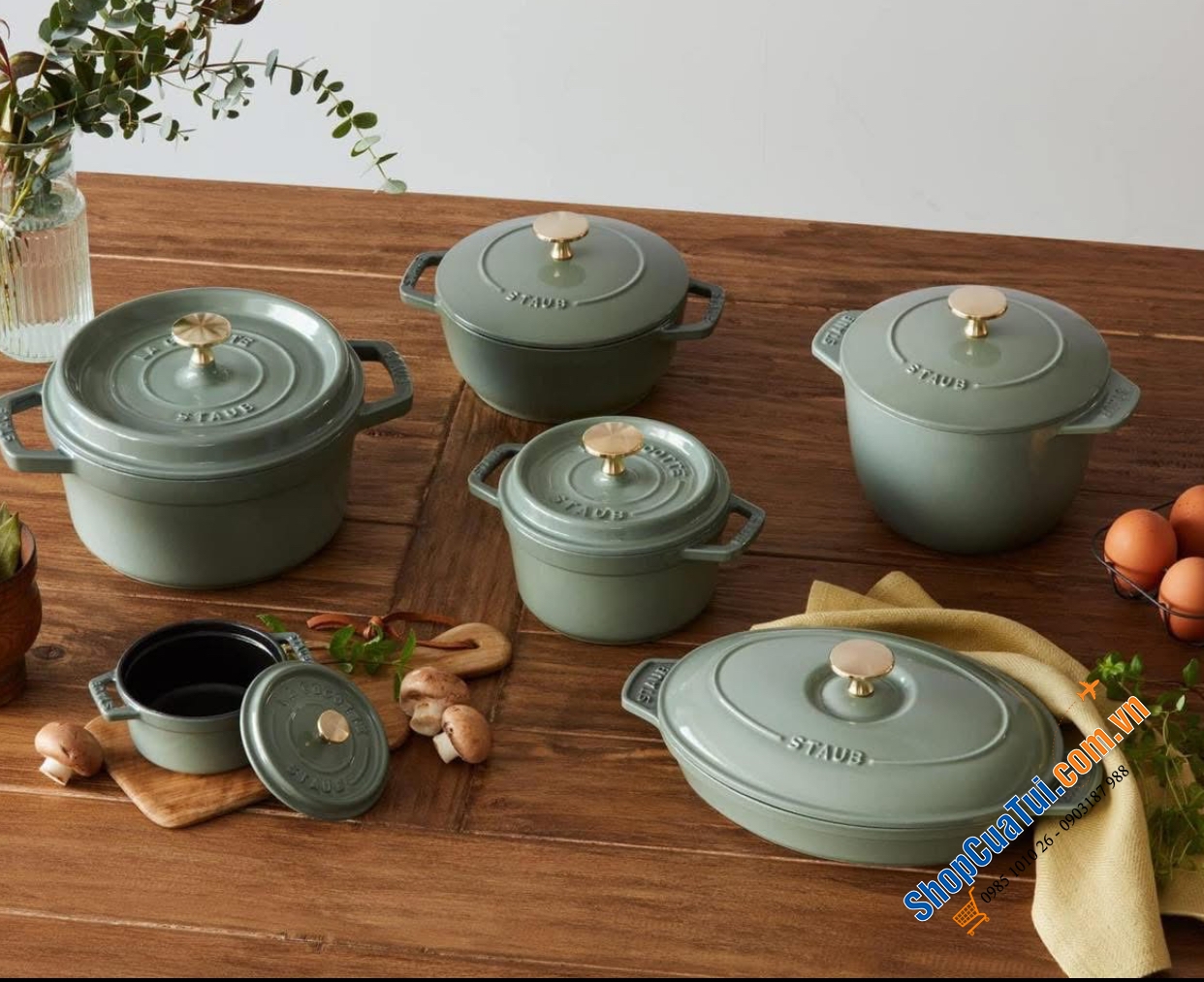 NỒI STAUB GOHAN 16 CM eucalyptus màu xanh bạch đàn 1,75 Lít - Made in France