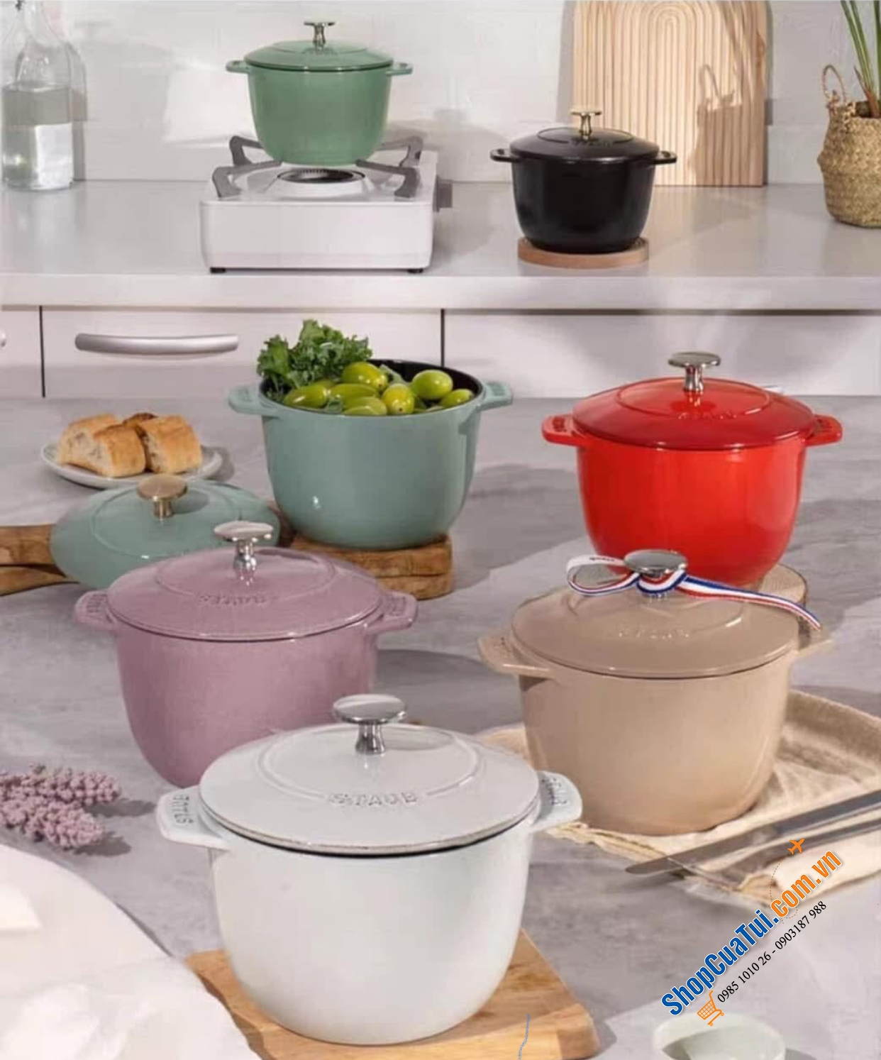 NỒI STAUB GOHAN 16 CM eucalyptus màu xanh bạch đàn 1,75 Lít - Made in France