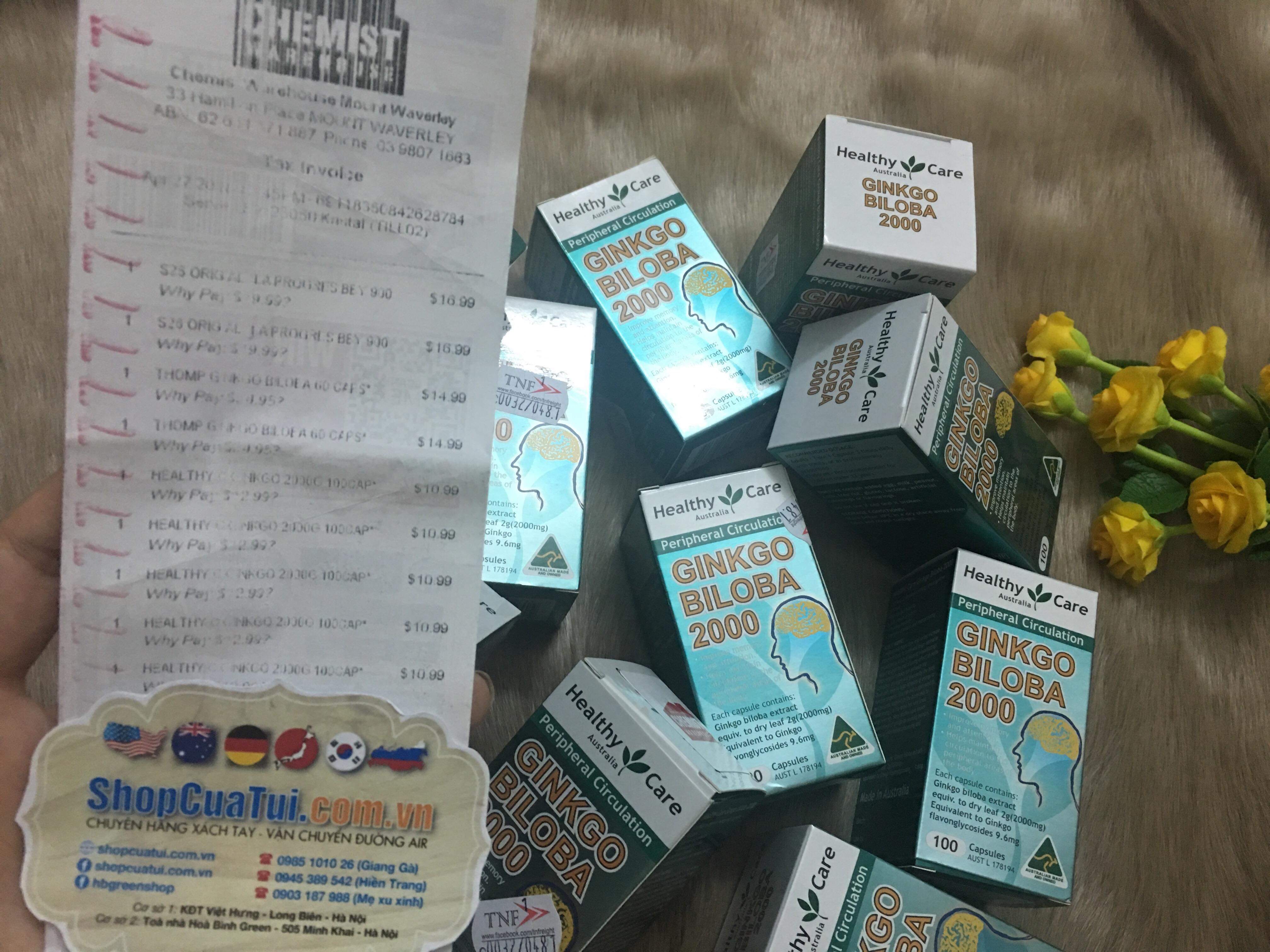 Viên tuần hoàn não Ginkgo Biloba Healthy Care Úc 2000mg lọ 100 viên
