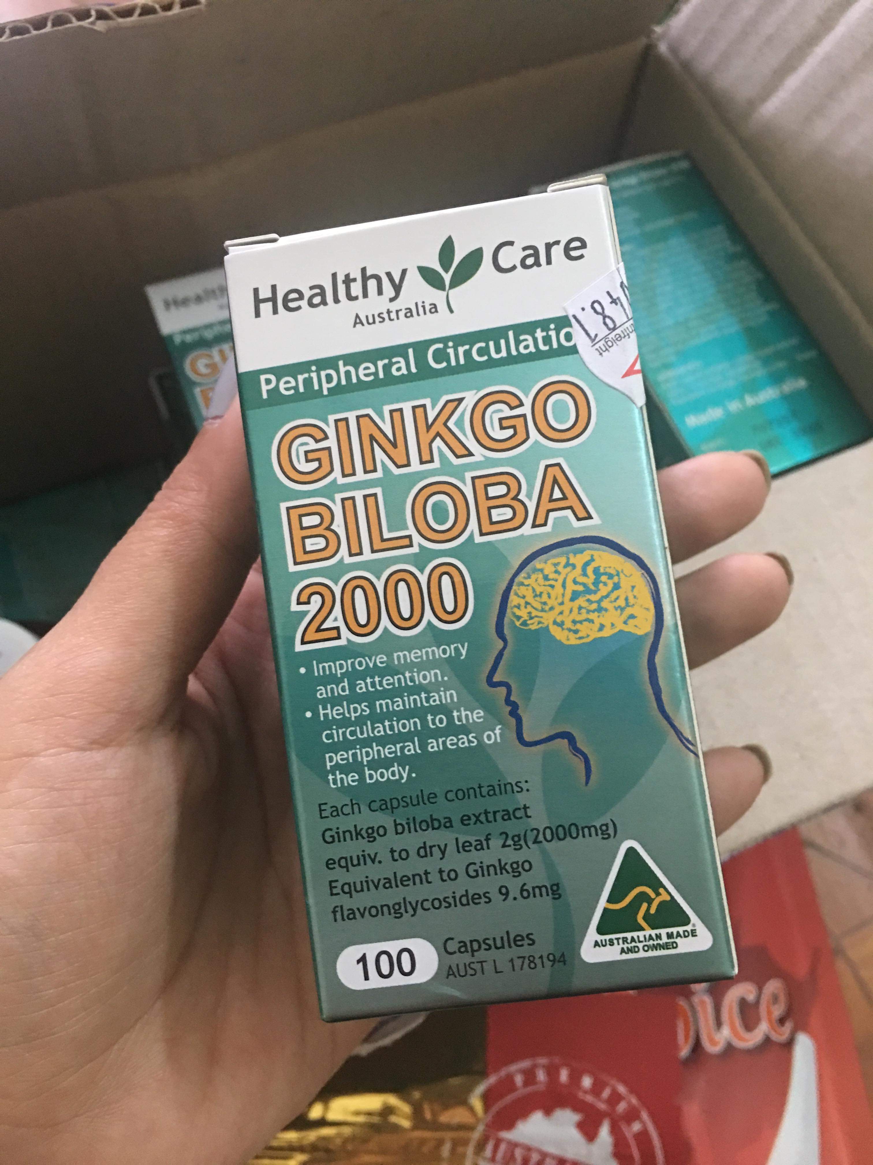 Viên tuần hoàn não Ginkgo Biloba Healthy Care Úc 2000mg lọ 100 viên