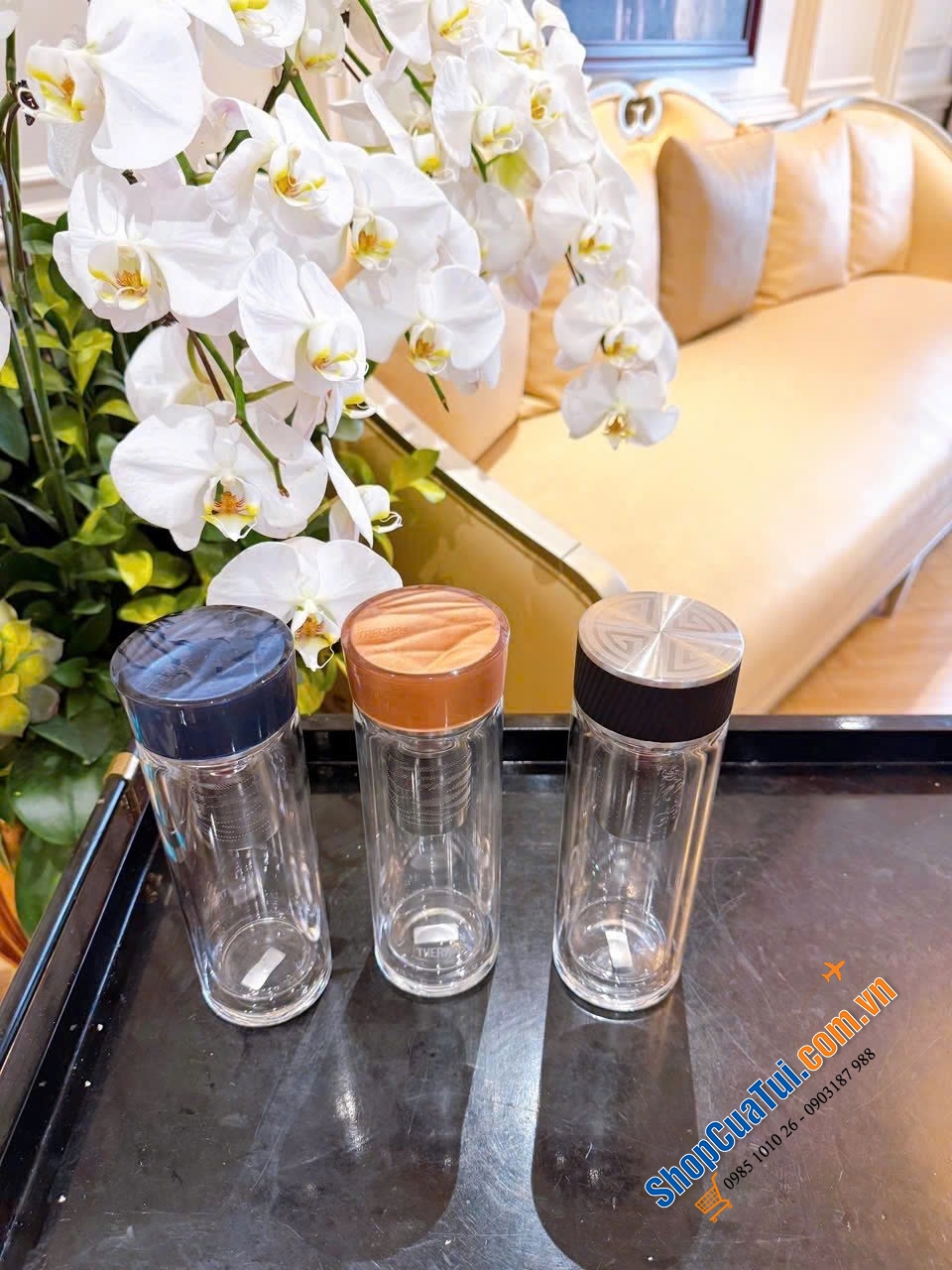 Bình giữ nhiệt thủy tinh 2 lớp có lưới lọc trà Thermos 400ml.