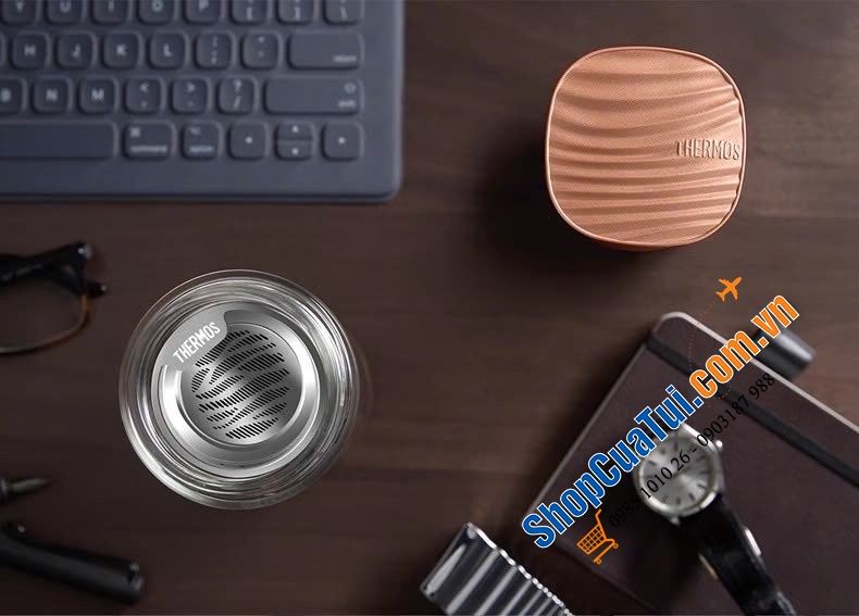 Bình giữ nhiệt thủy tinh 2 lớp có lưới lọc trà Thermos 400ml.