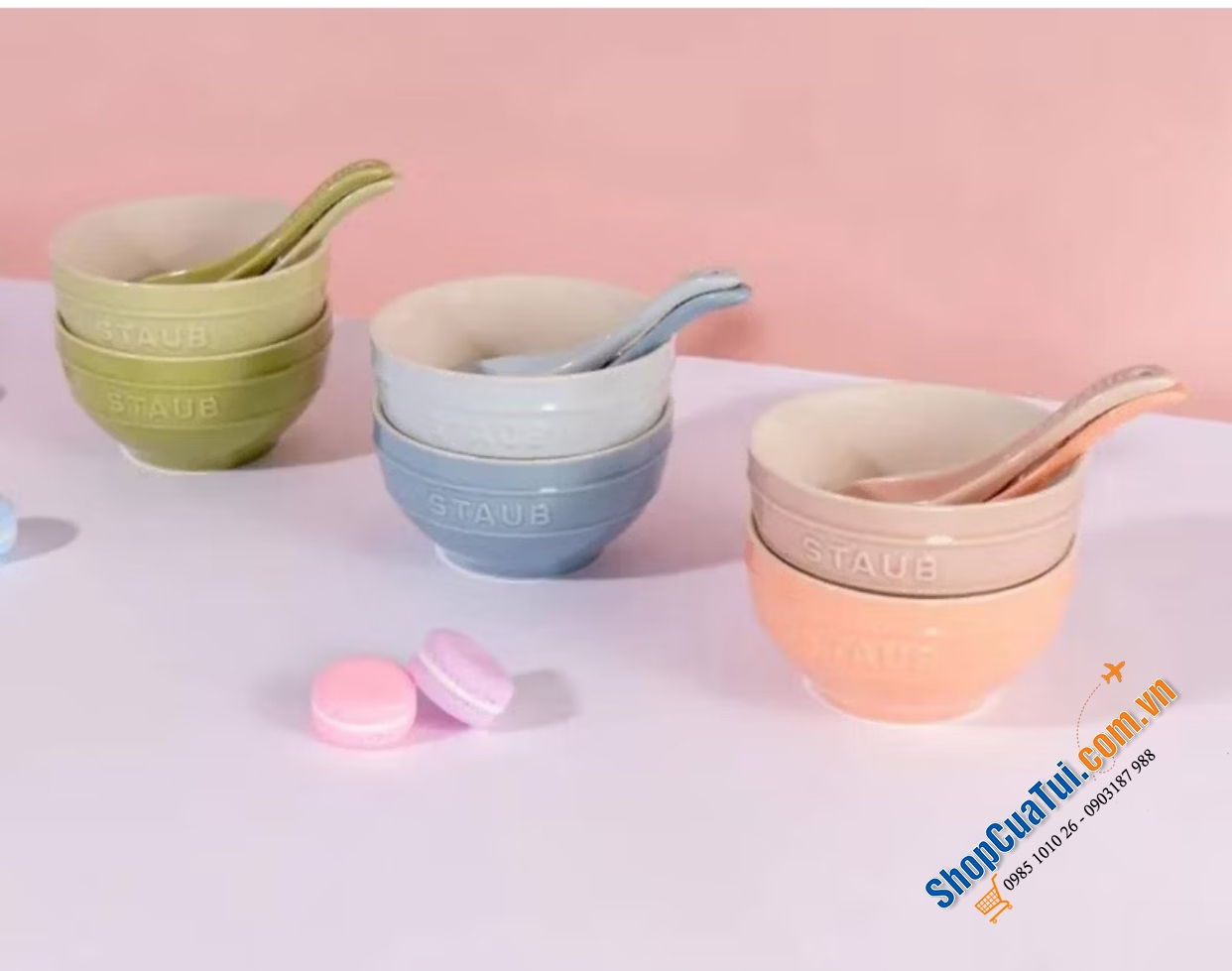 Set 18 món Staub Macaron Màu pastel xinh quá là xinh.