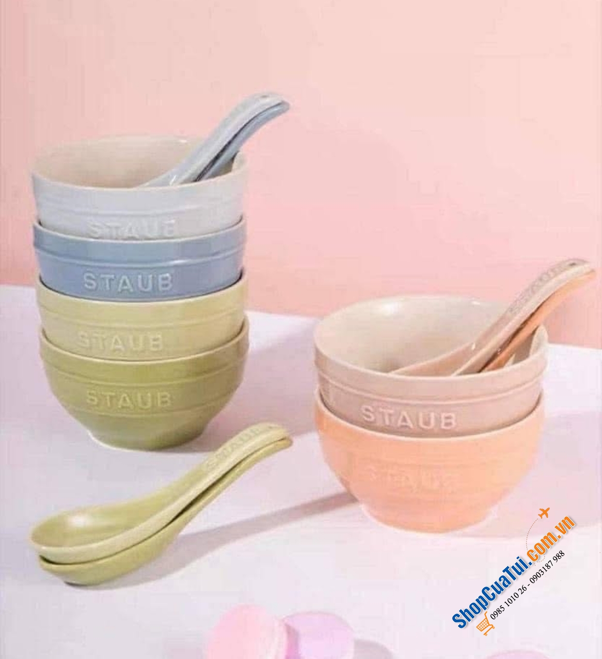 Set 18 món Staub Macaron Màu pastel xinh quá là xinh.