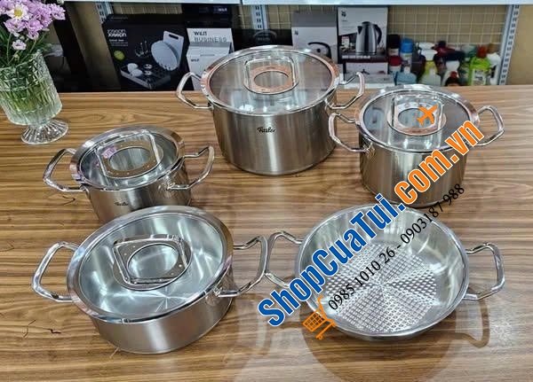 Bộ nồi Fissler Profi Original set 5 FISSLER ORIGINAL PPROFI có chảo 2 quai tổ ong 24cm - MADE IN GERMANY.