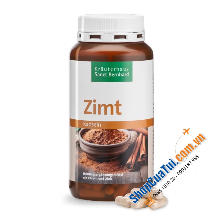 Viên Quế hỗ trợ ổn định đường huyết Zimt Kapseln mit Chrom und Zink Sanct Bernhard lọ 180 viên -  MADE IN GERMANY- dành cho bệnh nhân tiểu đường