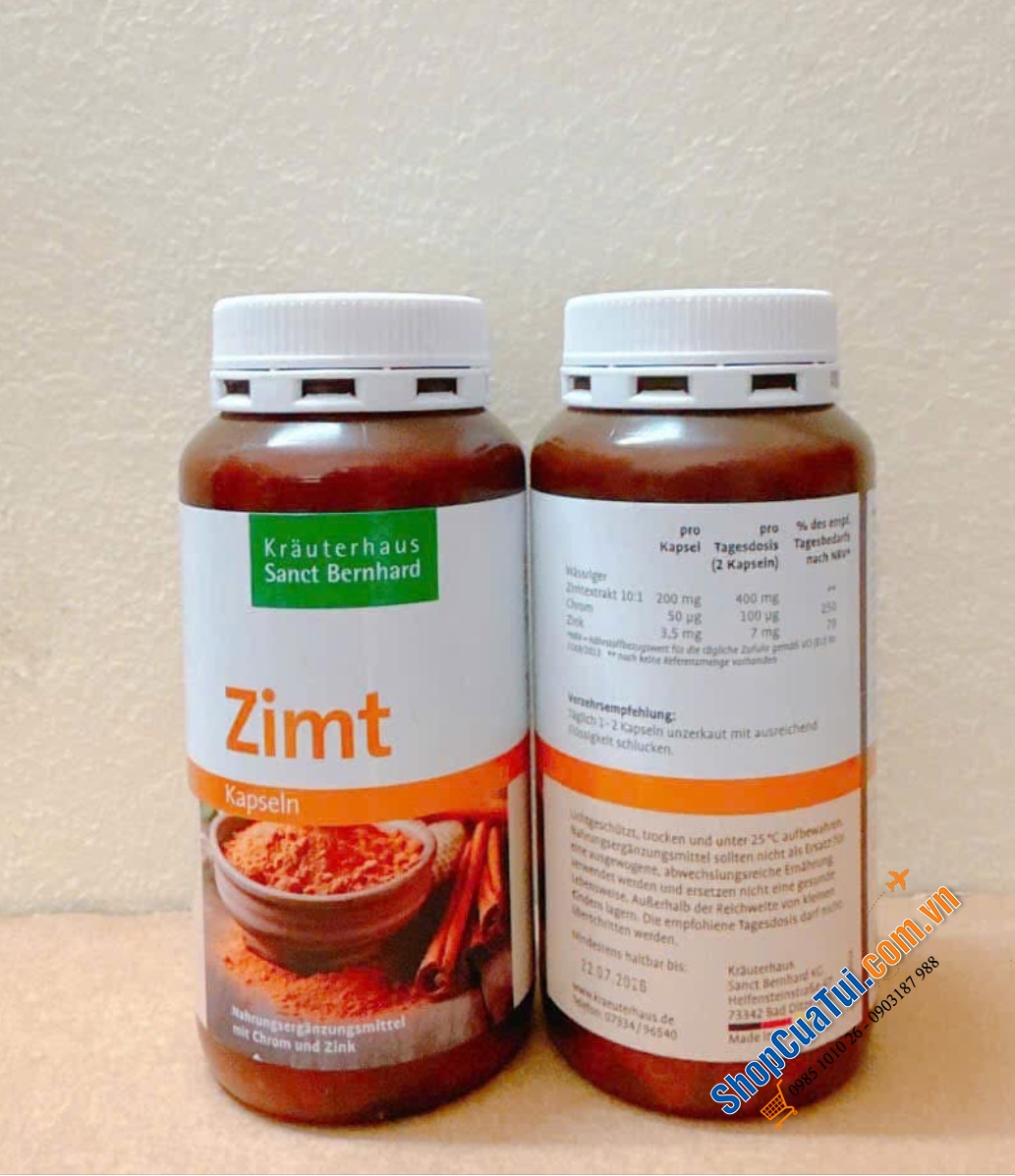 Viên Quế hỗ trợ ổn định đường huyết Zimt Kapseln mit Chrom und Zink Sanct Bernhard lọ 180 viên -  MADE IN GERMANY- dành cho bệnh nhân tiểu đường