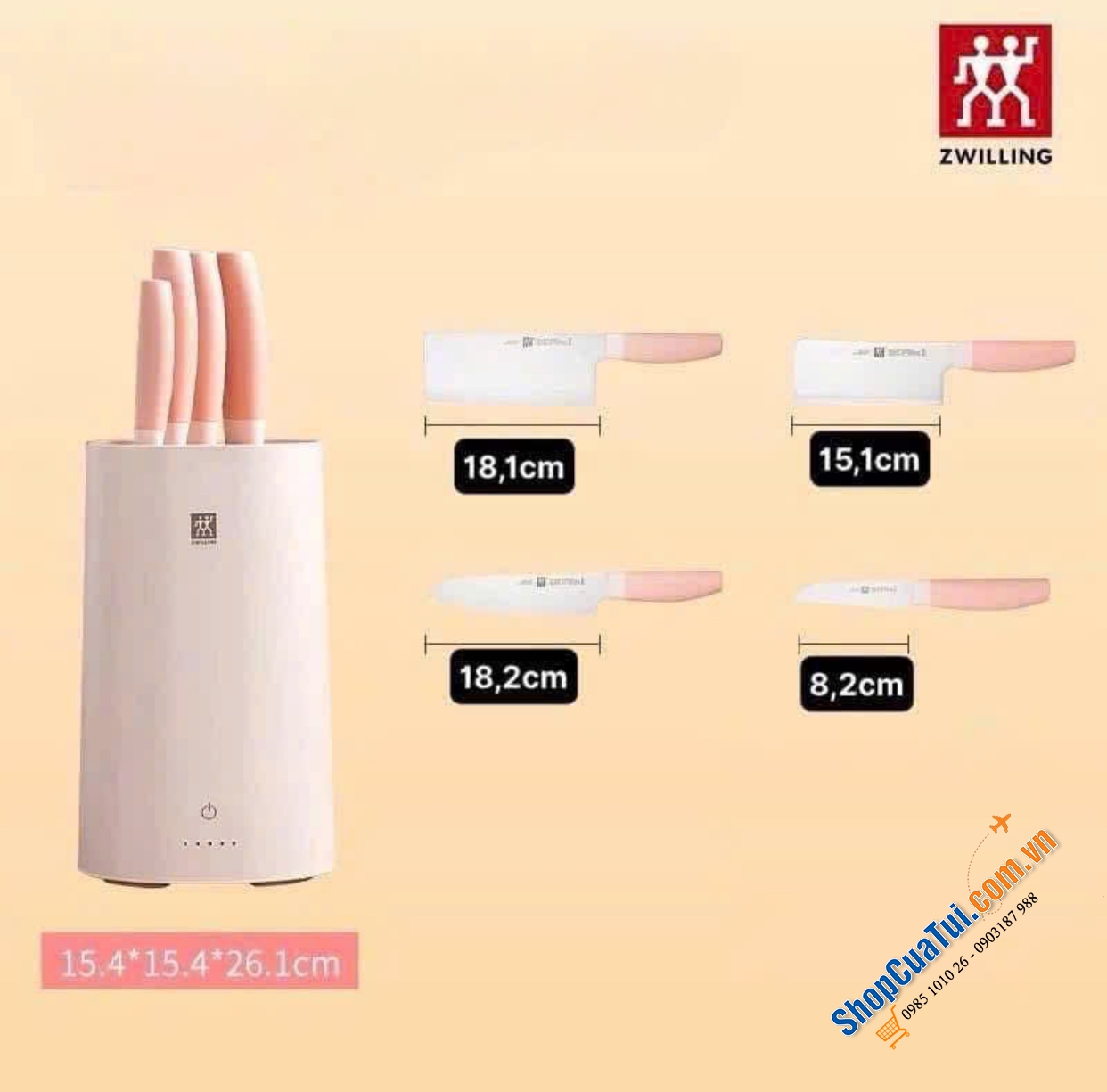 Bộ 4 dao kèm hộp tiệt trùng Zwilling - MÀU HỒNG