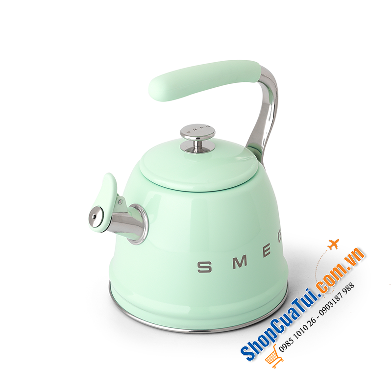 Ấm đun bếp từ Smeg 2,3L  có còi MÀU XANH - SMEG CKLW2001PG 2.3LT WHISTLING KETTLE PASTEL GREEN