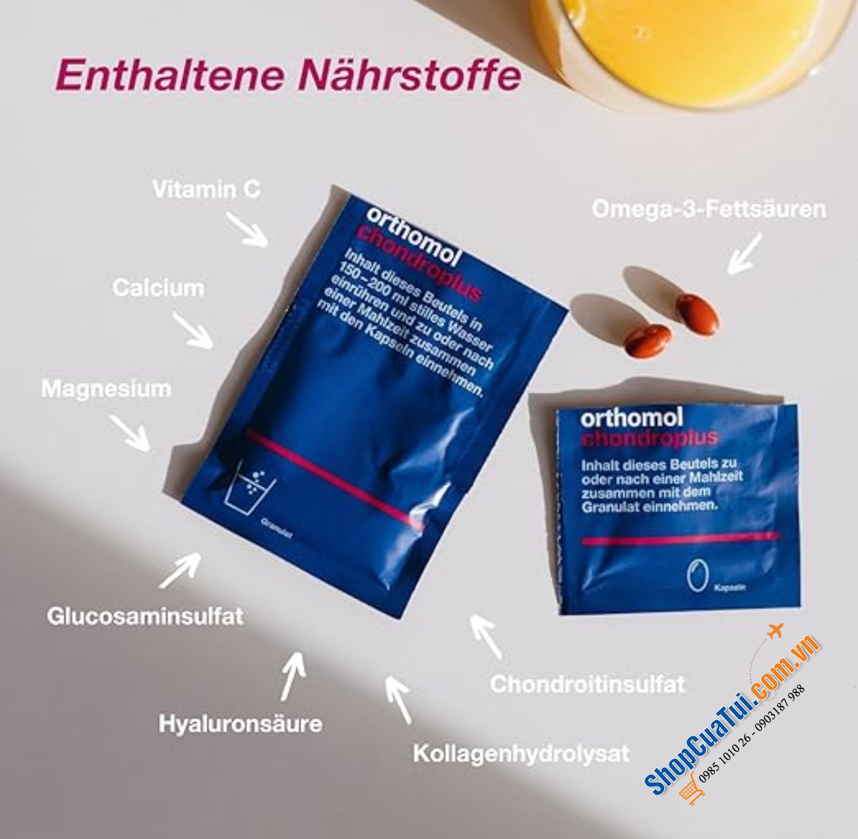 Thuốc tăng cường tái tạo sụn khớp Orthomol chondroplus hộp gồm 30 gói bột và 30 viên nén