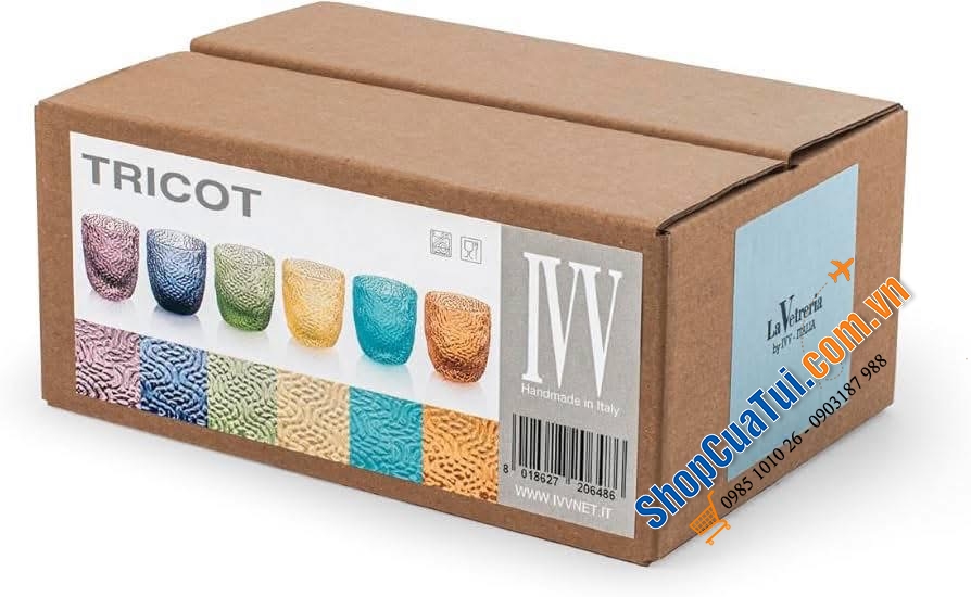 Set 6 chén pha lê IVV Tricot 300ml - made in Italy.