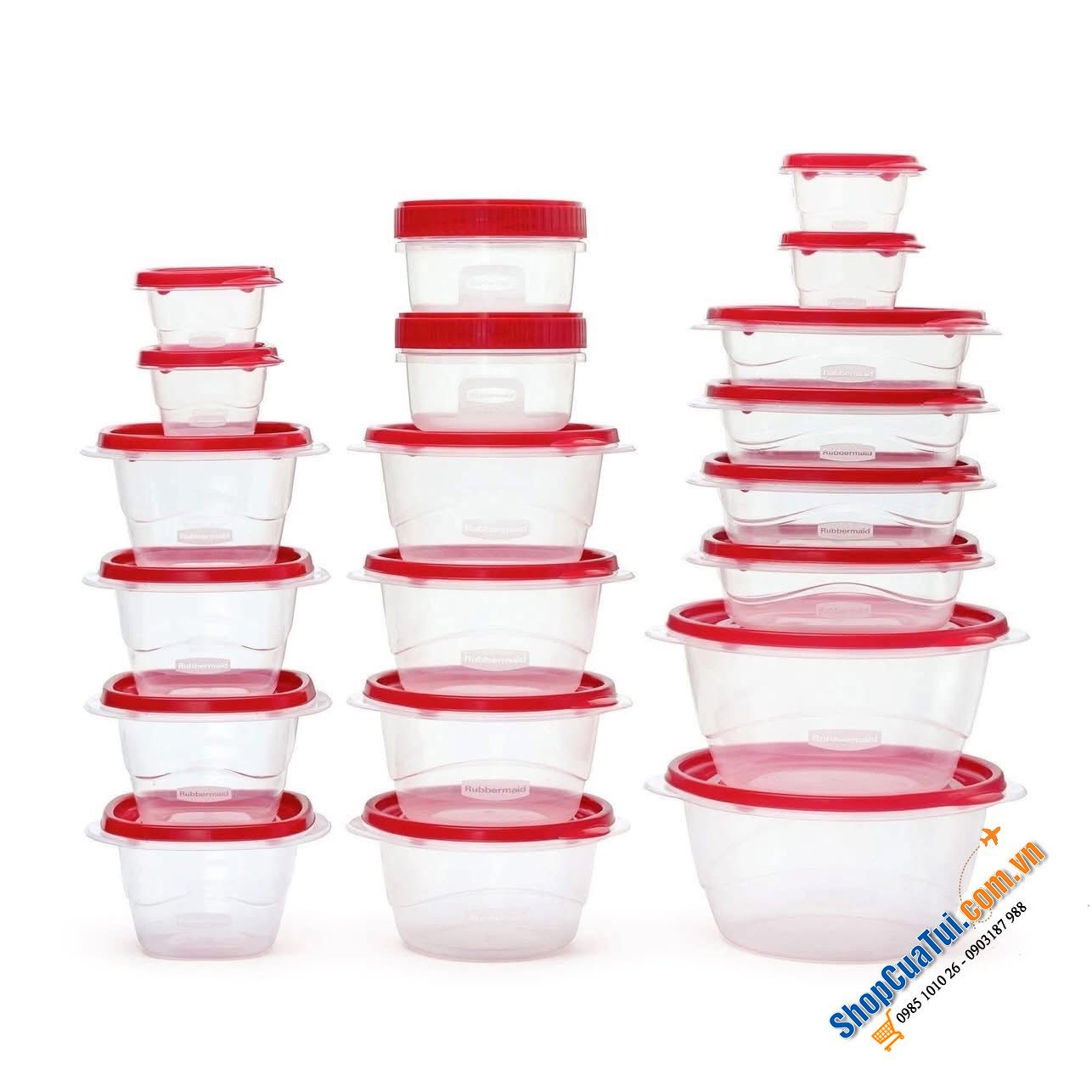 Hộp đựng thực phẩm Rubbermaid TakeAlongs 40 món (20 Hộp) màu đỏ Ruby - Made in USA