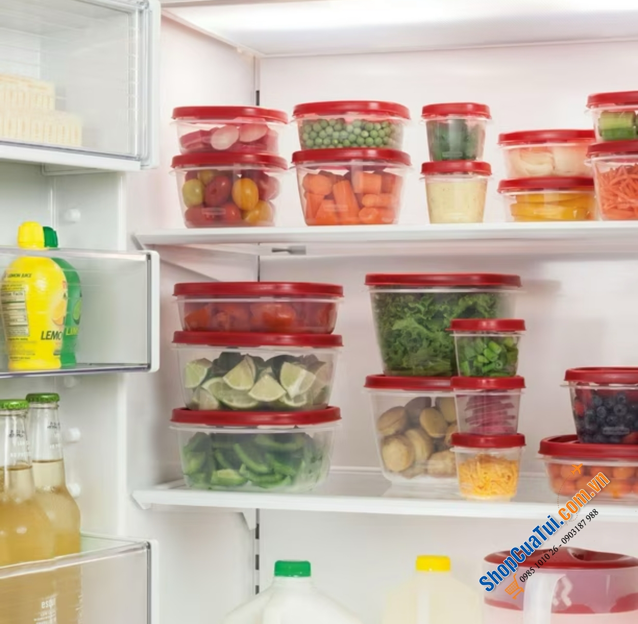 Hộp đựng thực phẩm Rubbermaid TakeAlongs 40 món (20 Hộp) màu đỏ Ruby - Made in USA