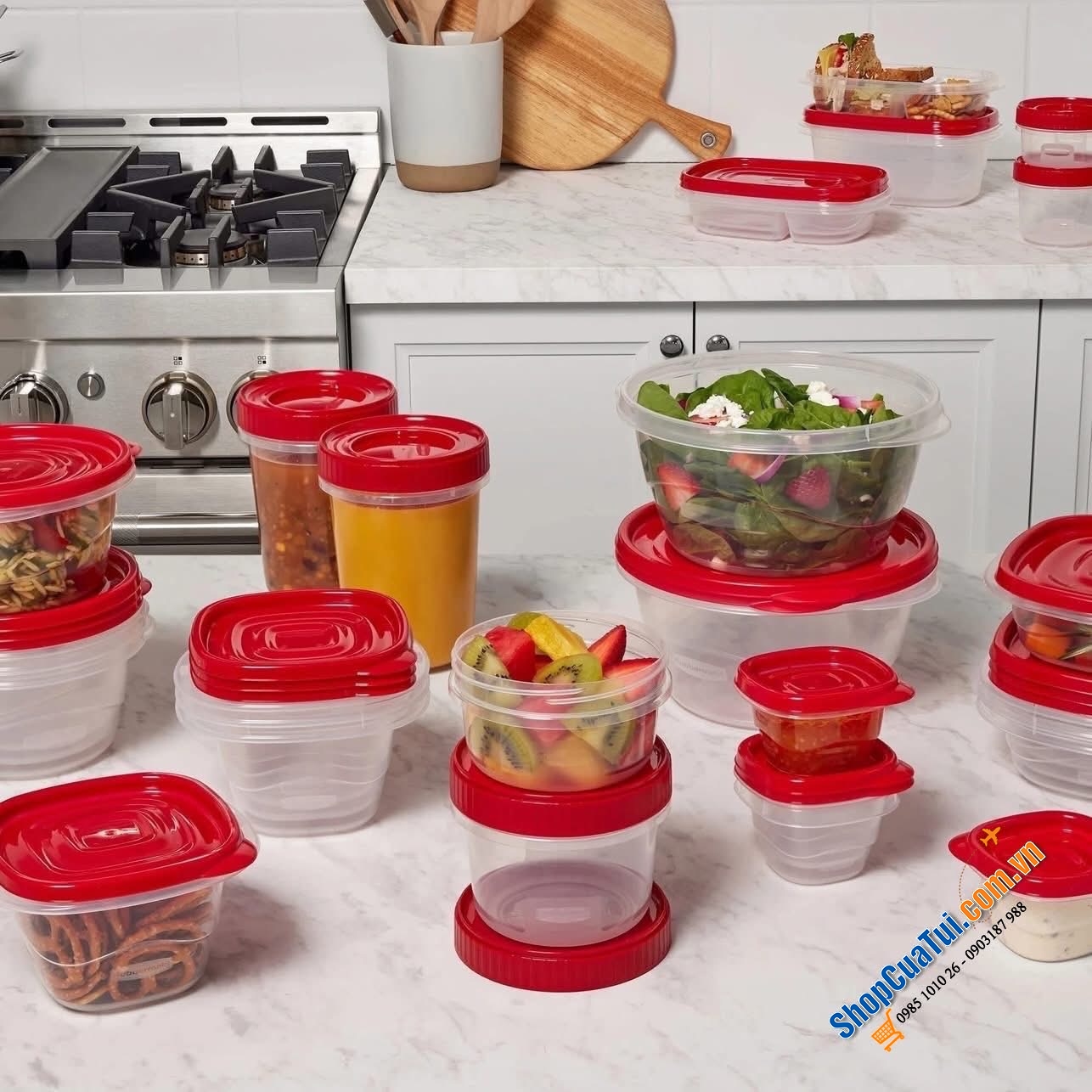 Hộp đựng thực phẩm Rubbermaid TakeAlongs 40 món (20 Hộp) màu đỏ Ruby - Made in USA