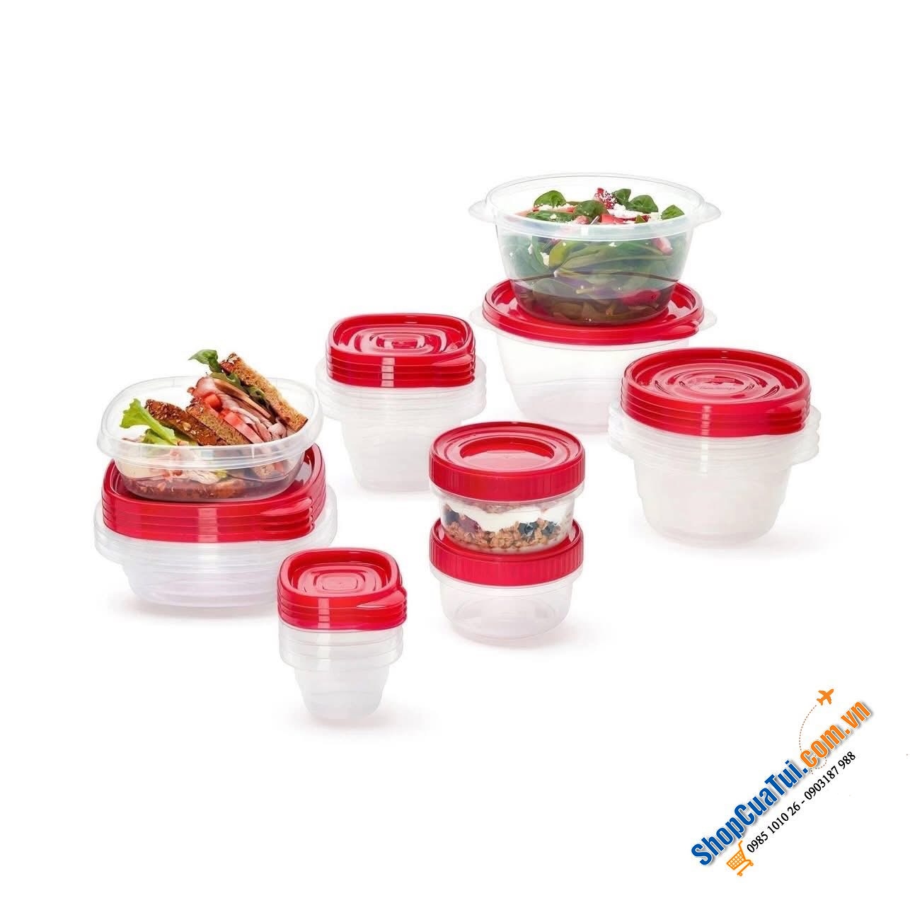 Hộp đựng thực phẩm Rubbermaid TakeAlongs 40 món (20 Hộp) màu đỏ Ruby - Made in USA